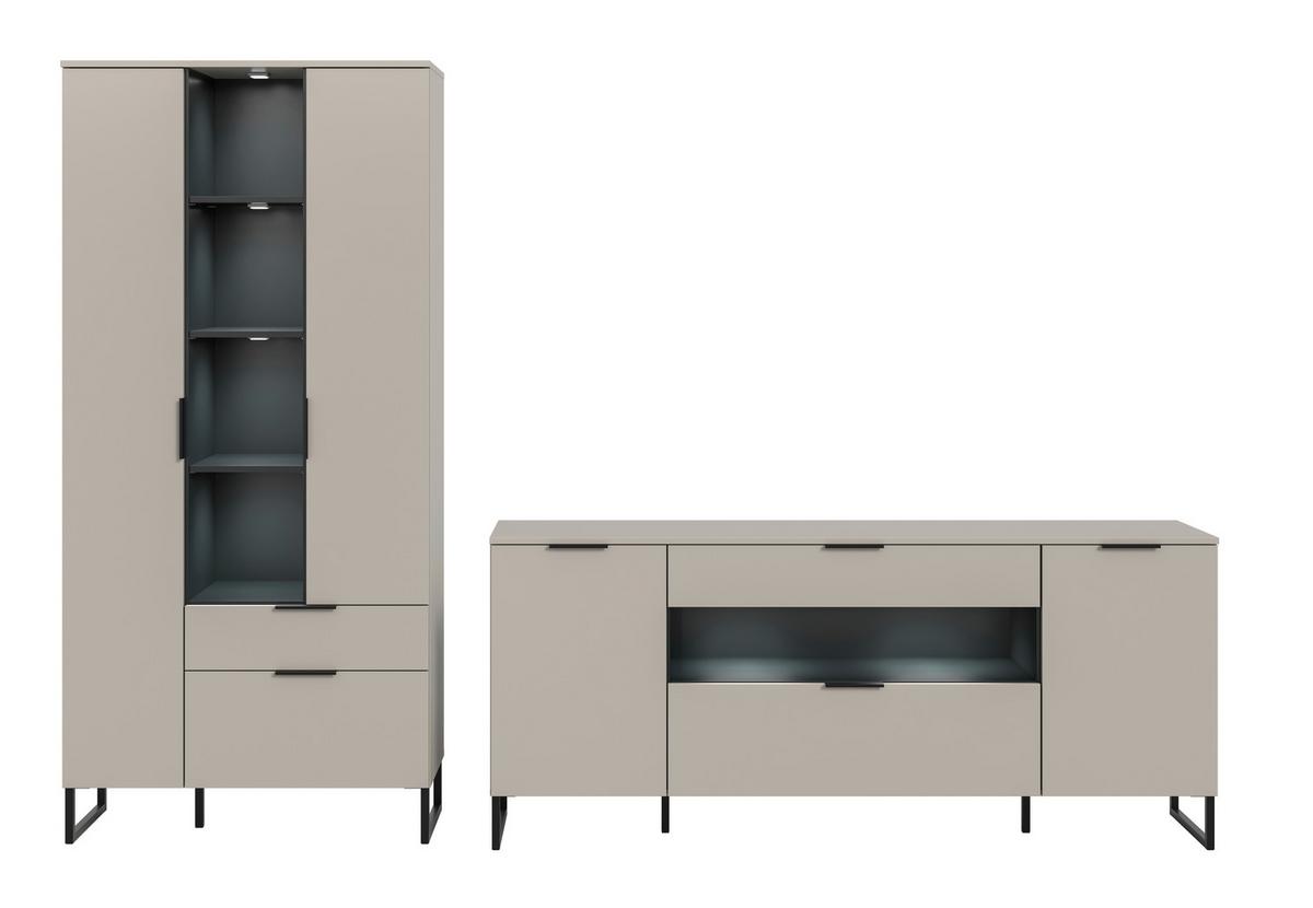 Wohnwand Noida Kaschmirfarben /Schwarz B: 290cm - Kaschmir/Schwarz, Design, Holzwerkstoff (290/192/41cm) - Livetastic