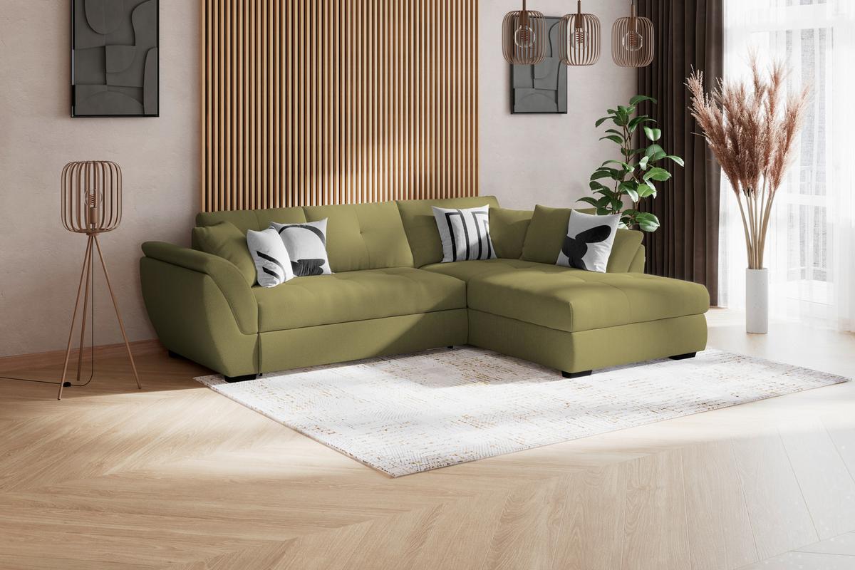Rohová sedačka BERISSO, pravá, zelená - černá/zelená, Konvenční, textil (278/187cm) - Ondega