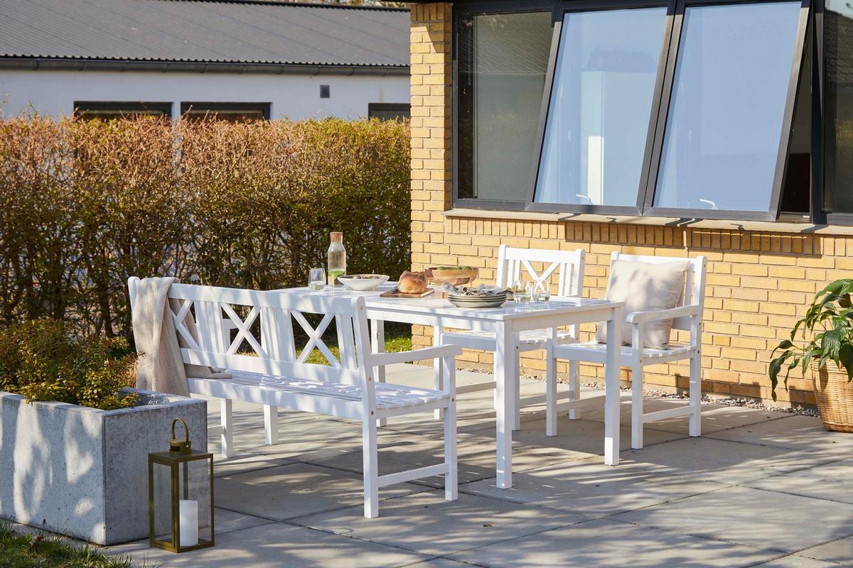 Gartenbank Rosenborg, Weiß 150x89x58 cm, Echtholz - Weiß Hochglanz, Natur, Holz (150/89/58cm) - Gardenson