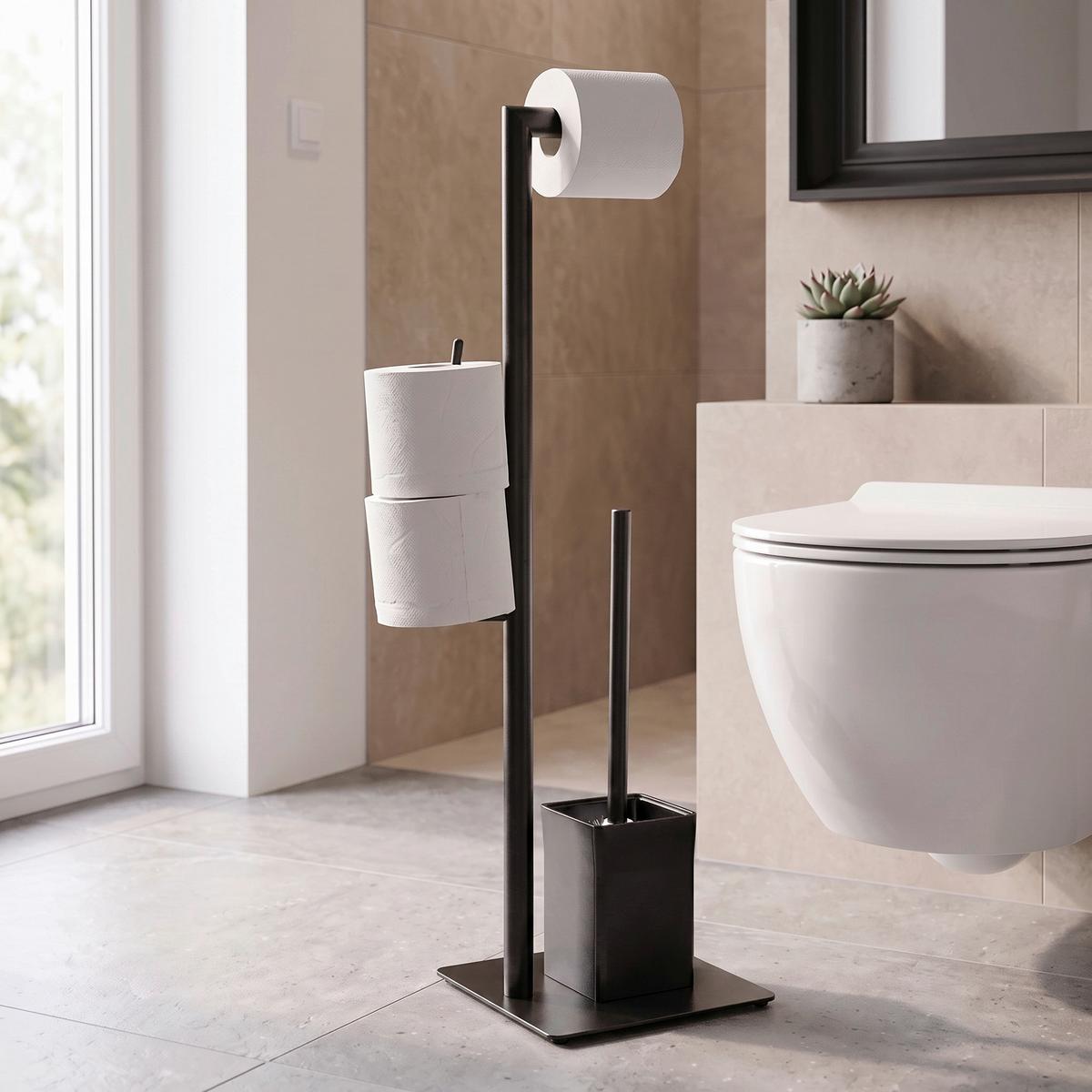 WC kefa so stojanom GREGOTTI-2 - čierna, Modern, kov/plast (20/71/20cm) - Mömax