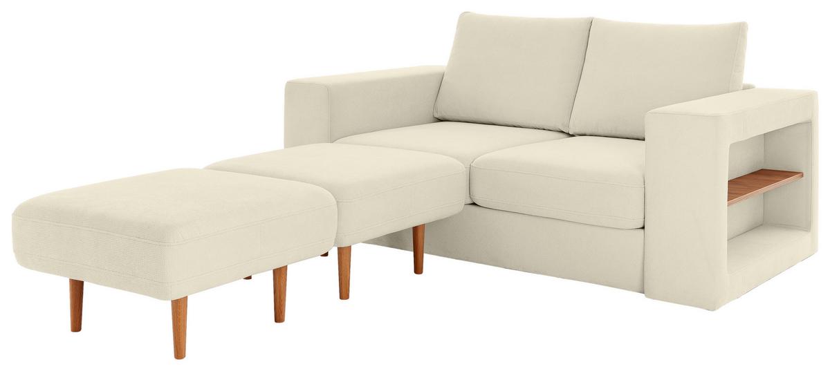 2,5-Sitzer-Sofa Looks Mit Hocker In Creme Beine Eiche - Eichefarben/Creme, Design, Textil (192/96/107cm) - LOOKS by W.Joop