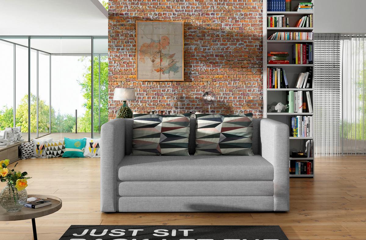 Schlafsofa Neva Hellgrau, B: 132 cm - Hellgrau/Schwarz, Design, Textil (132/62/70cm) - MID.YOU