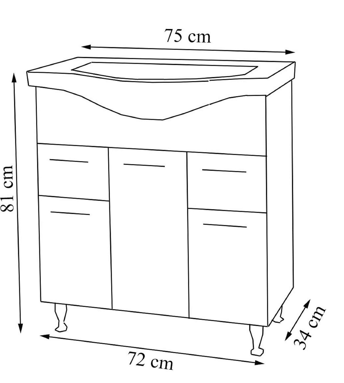 Waschtischkombi Lisalo XL - Silberfarben/Weiß, MODERN, Keramik/Holzwerkstoff (75cm) - MID.YOU