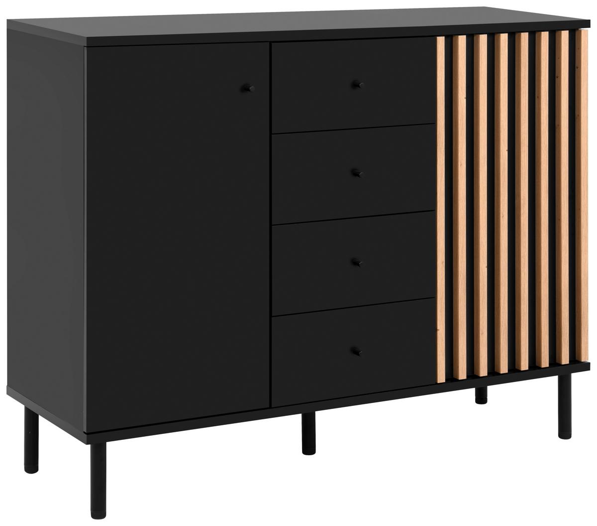 Kommode 118cm Monza 01b, Schwarz/Eiche Artisan - Schwarz/Eiche Artisan, Design, Holzwerkstoff/Metall (118/90/40cm) - Livetastic