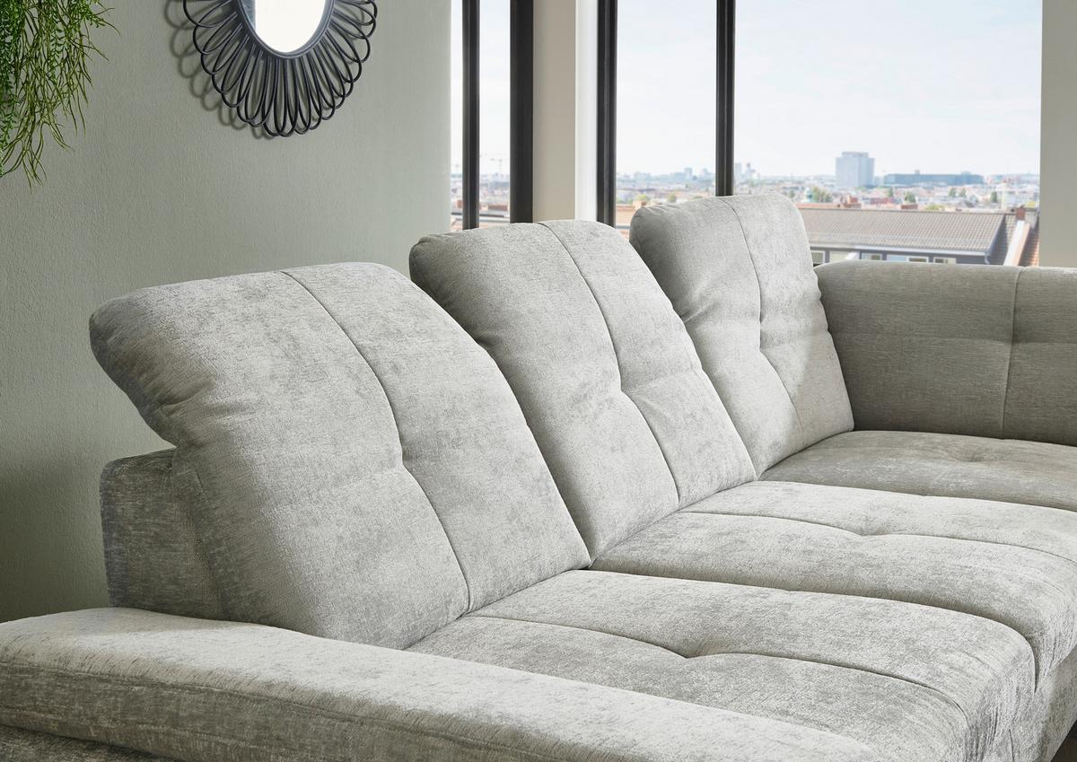 Sedačka SORENA L, pravá, sv.šedá žinylka, s funkcemi - černá/světle šedá, Moderní, kov/textil (311/255cm) - Premium Living