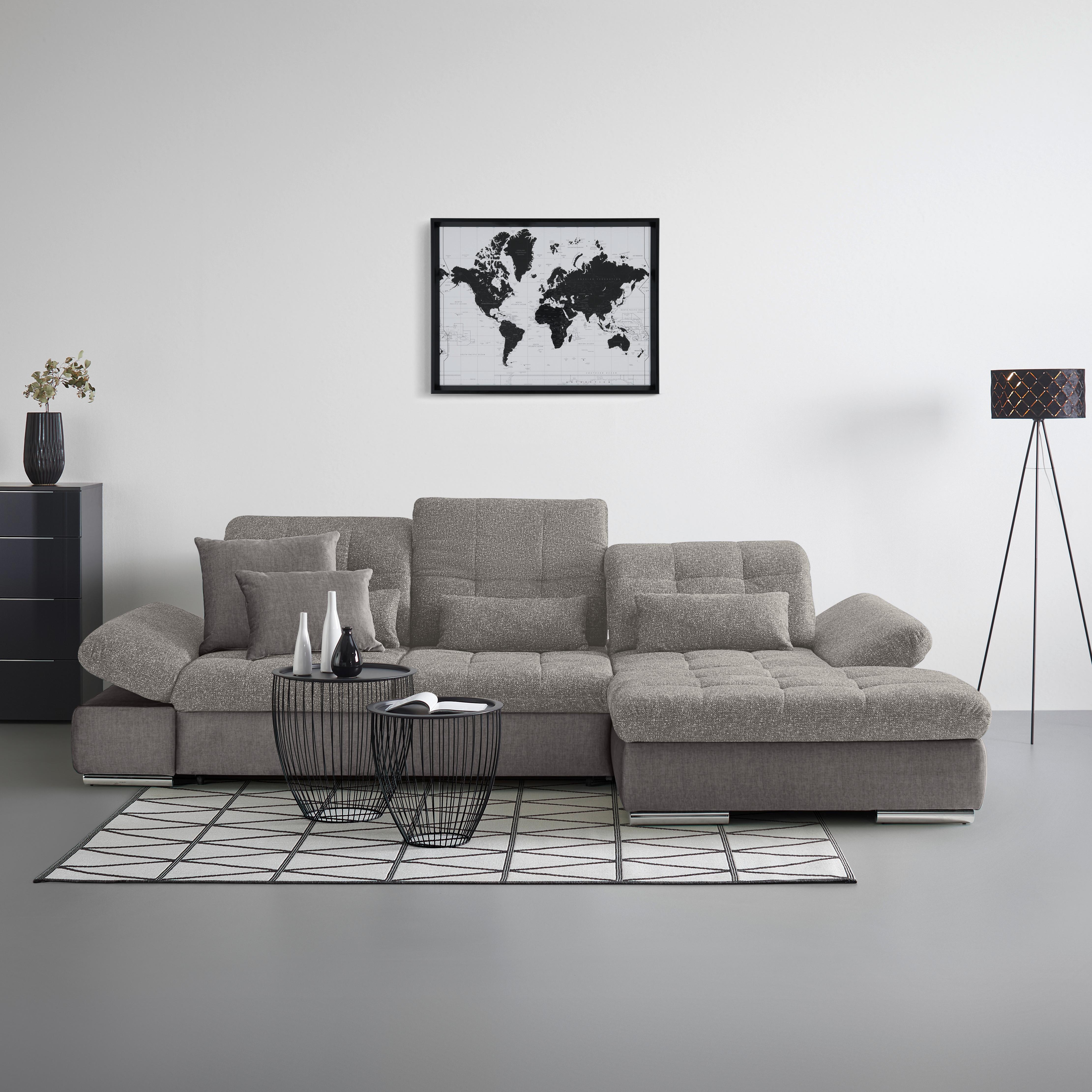 Rohová sedačka SANFINO, pravá, stříbrná - barvy stříbra/barvy chromu, Konvenční, kov/dřevo (305/79-96/199cm) - Premium Living