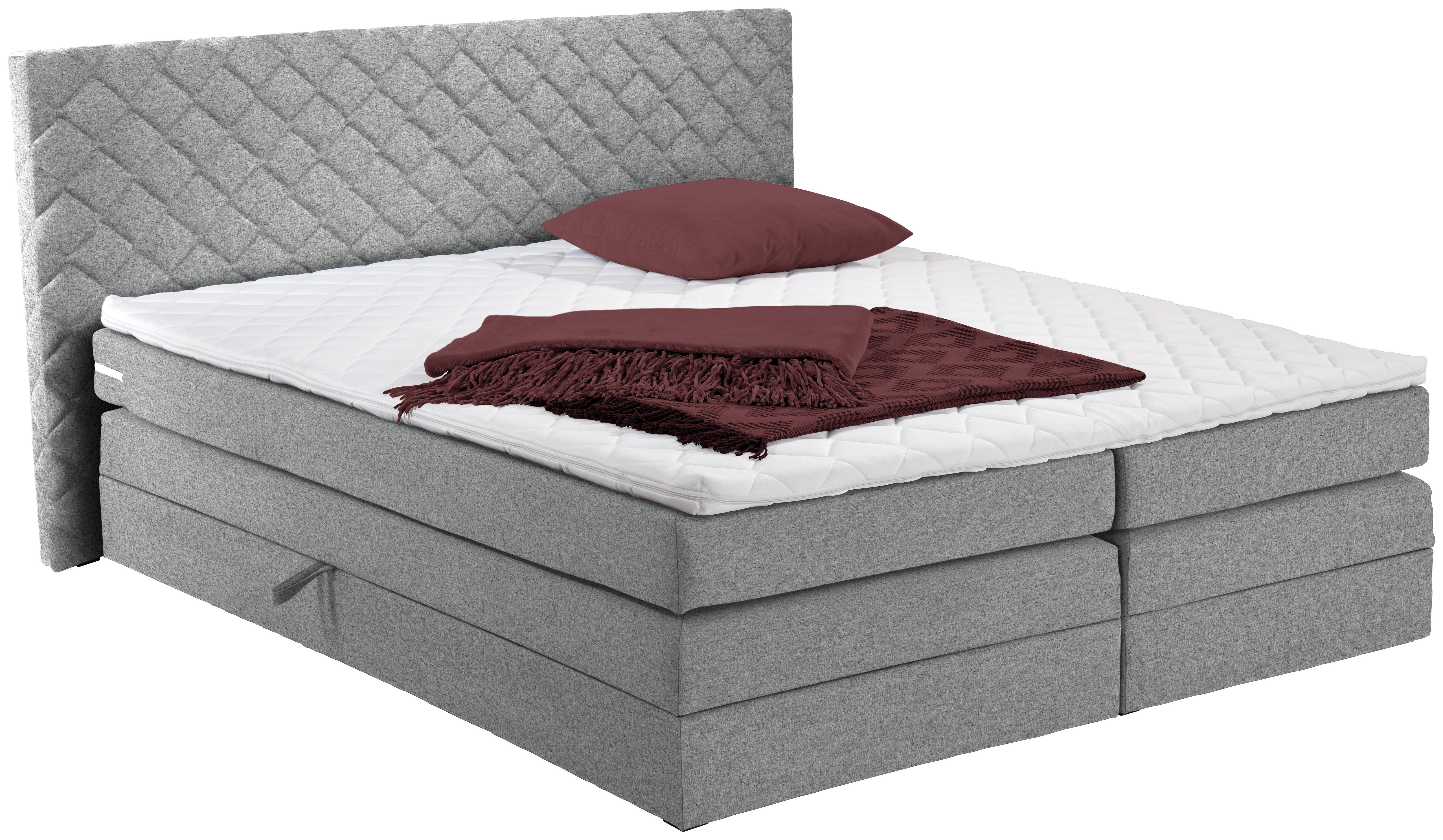 Boxspringbett Allegra 180x200 Hellgrau - Hellgrau/Schwarz, KONVENTIONELL, Holz/Holzwerkstoff (180/200cm)