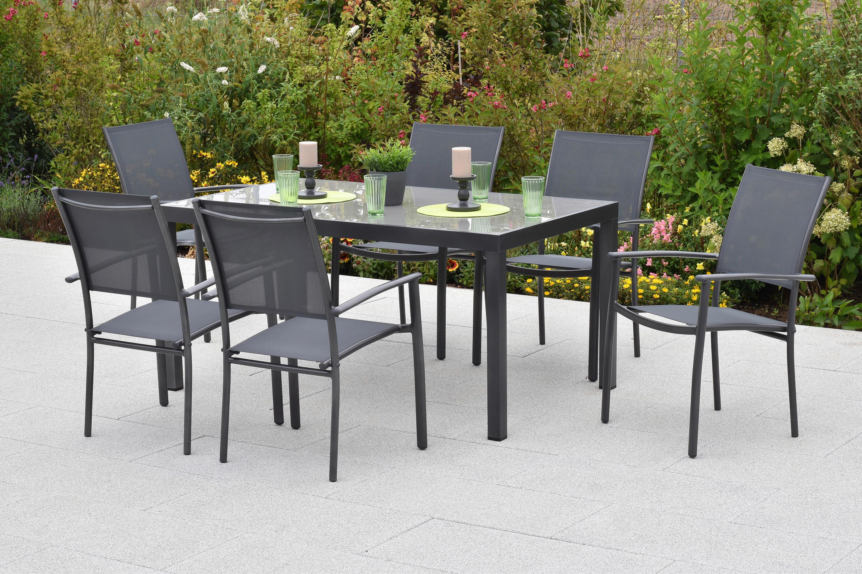 Gartenset Milano - Graphitfarben/Grau, MODERN, Textil/Metall - Gardenson
