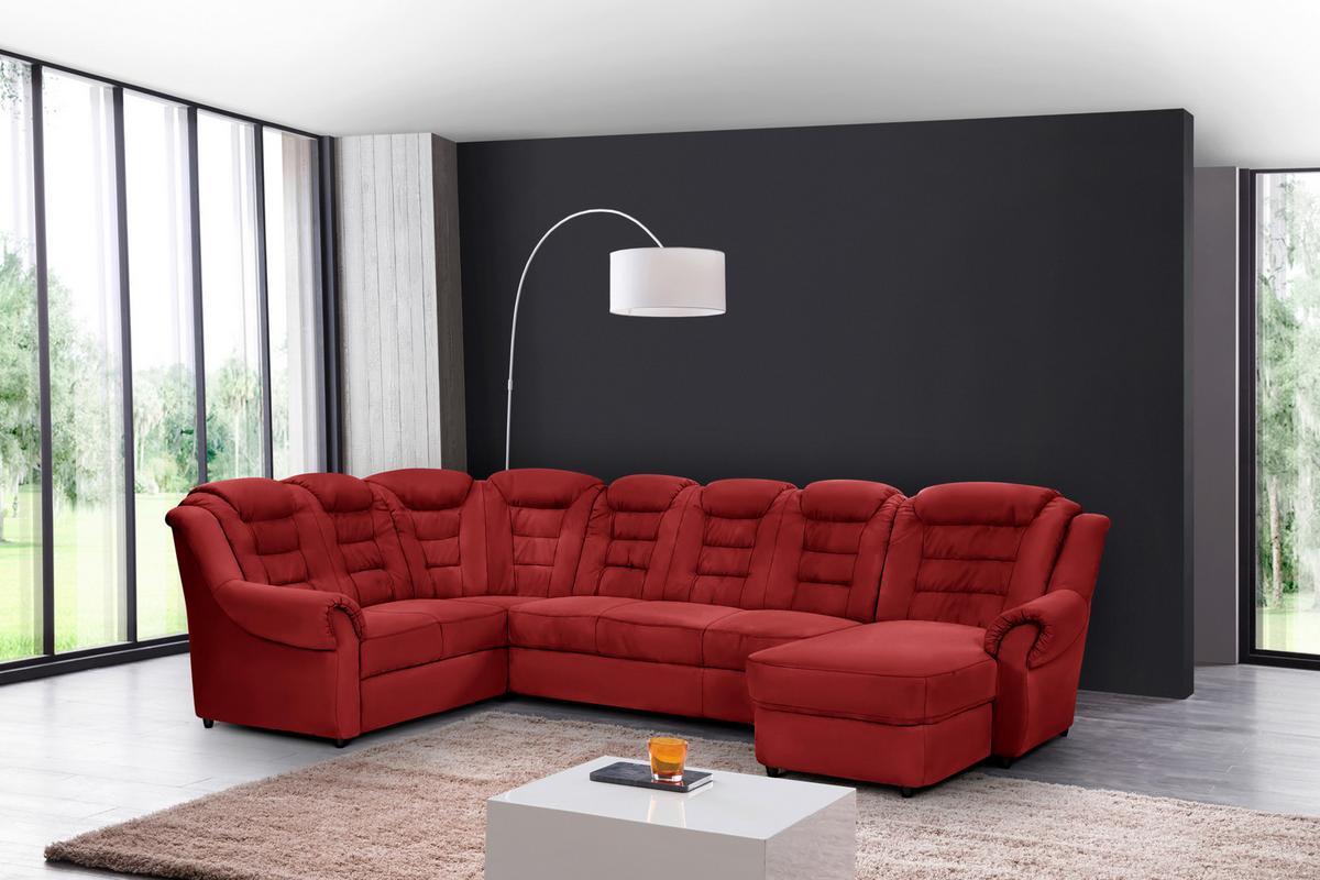 Wohnlandschaft Boston Rot Lederlook - Rot/Schwarz, KONVENTIONELL, Textil (216/333/165cm) - Livetastic