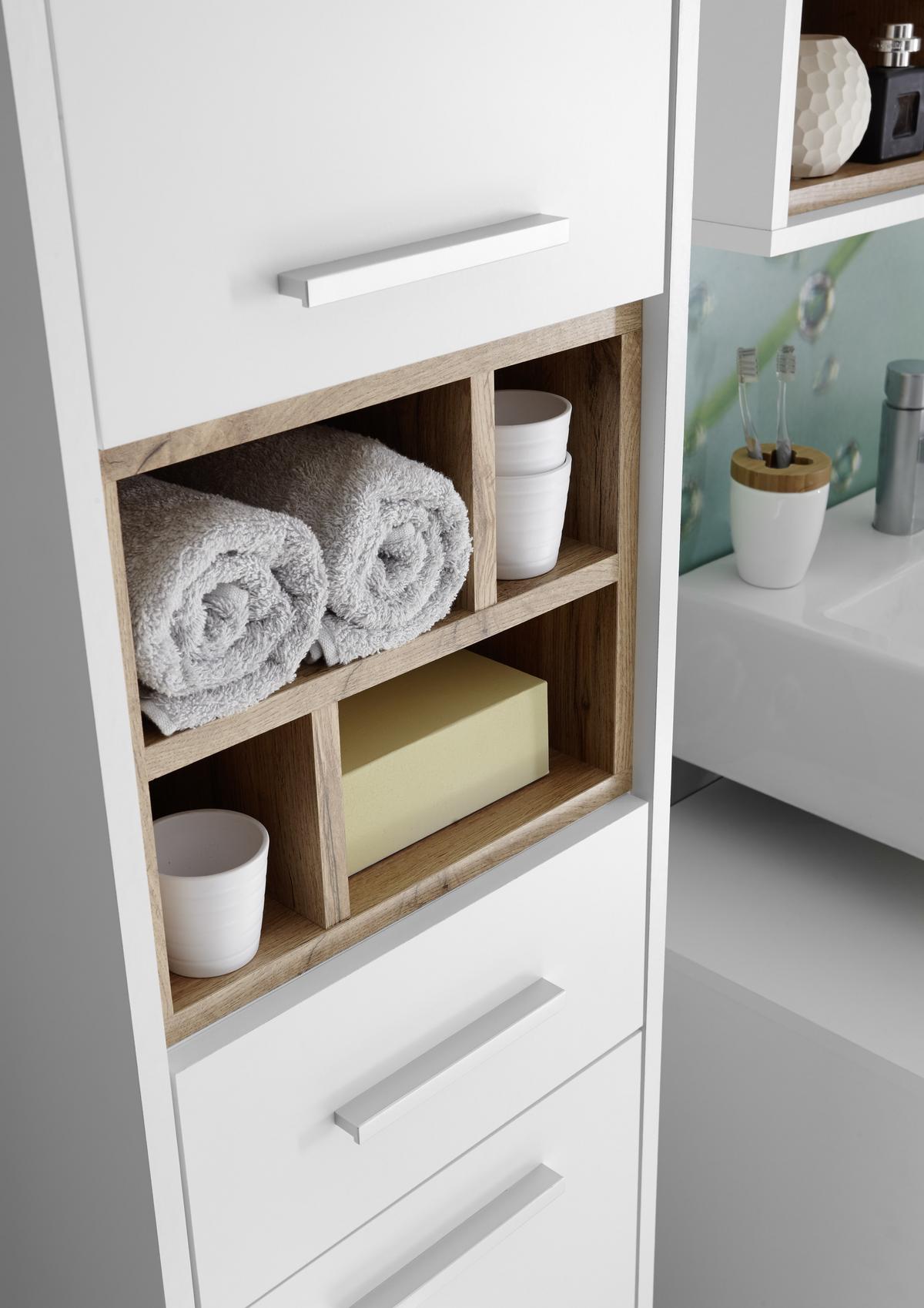 Vysoká skriňa MILANO šírka 38cm - biela/prírodná farba, Design, kompozitné drevo/plast (38/190/30cm) - MID.YOU