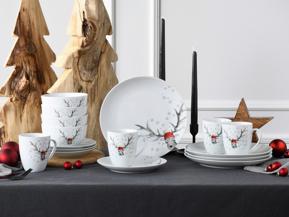 Kombiservice Luna Hirsch 16--Teilig., Weiß - Weiß, Basics, Keramik - Creatable
