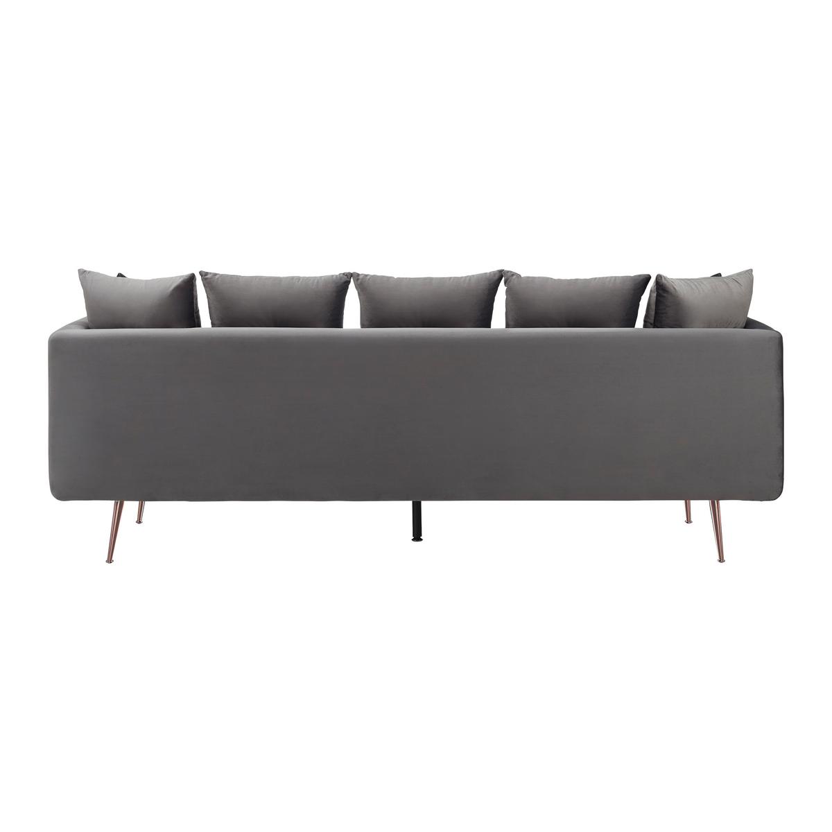 Veľká pohovka LUIS, sivý zamat - sivá/ružové zlato, Modern, kov/drevo (225/87/87cm) - Bessagi Home