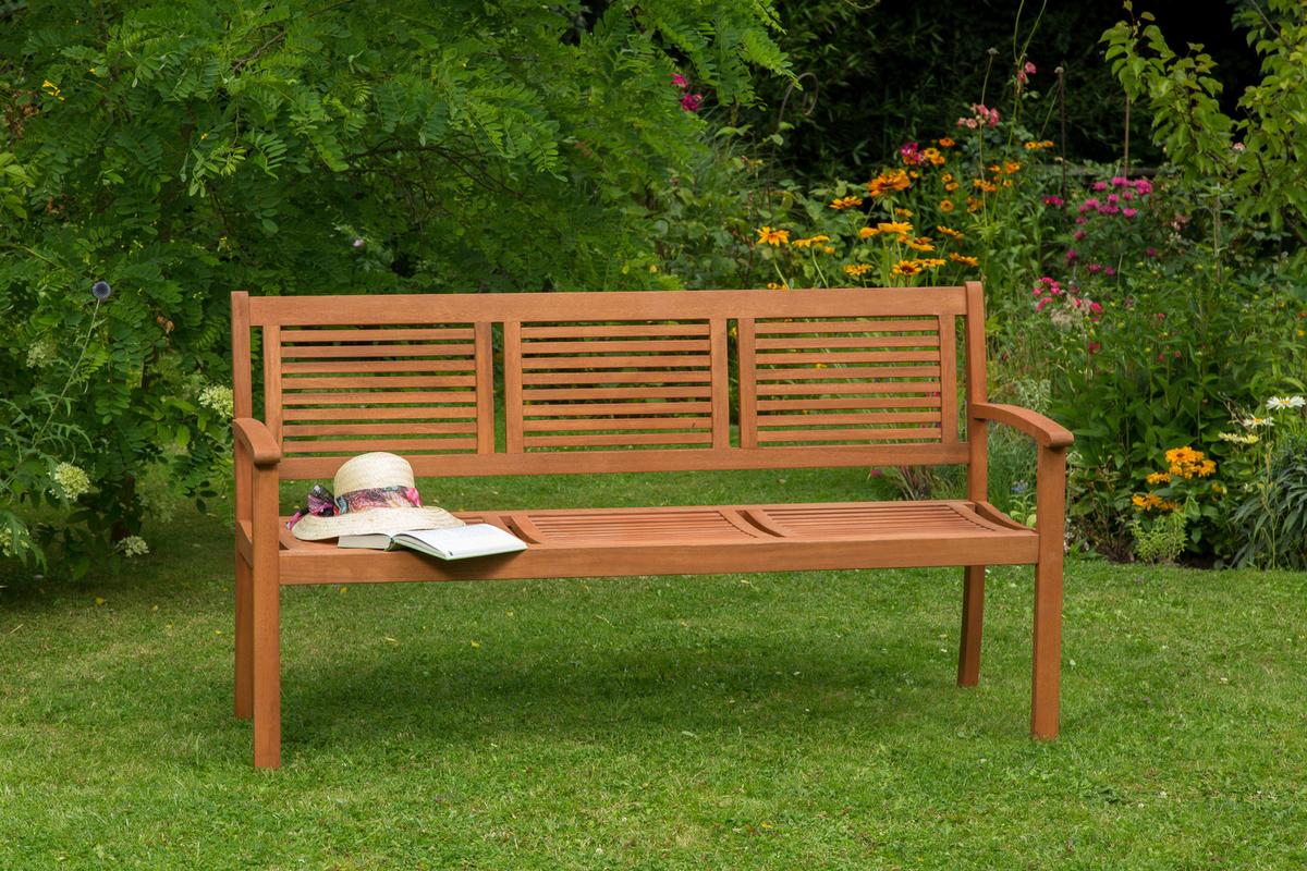 Gartenbank Echtholz 3-Sitzer Cordoba mit Rückenlehne - Naturfarben, Basics, Holz (160/90/58cm) - Gardenson