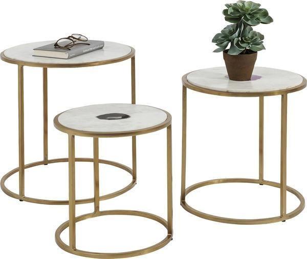 Beistelltisch 3-Teilig Limbo ,beige/Messingfarben - Beige/Messingfarben, KONVENTIONELL, Stein/Metall - Kare-Design