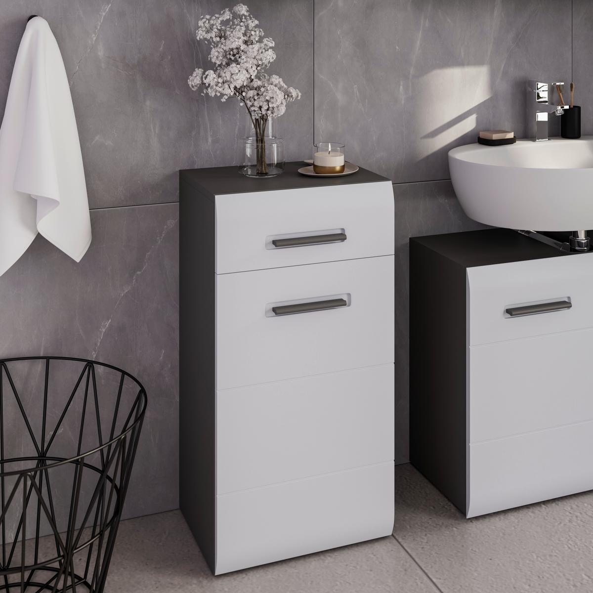 Badezimmer Unterschrank Pearl New Snol 112 BxH 40x77,4 cm - Anthrazit/Weiß, KONVENTIONELL, Holzwerkstoff (40/77,4/29,6cm)