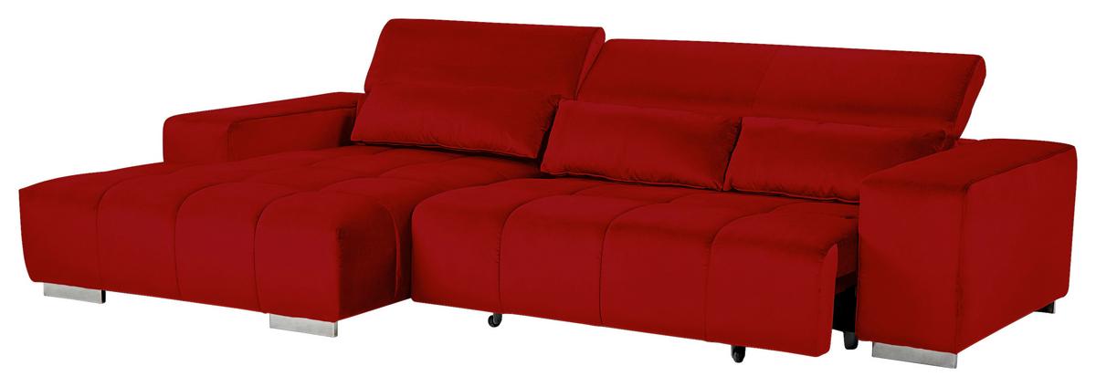 Ecksofa mit Relaxfunktion Orion Kopfstütze Klappbar Rot - Silberfarben/Rot, KONVENTIONELL, Textil (186/307cm) - Livetastic