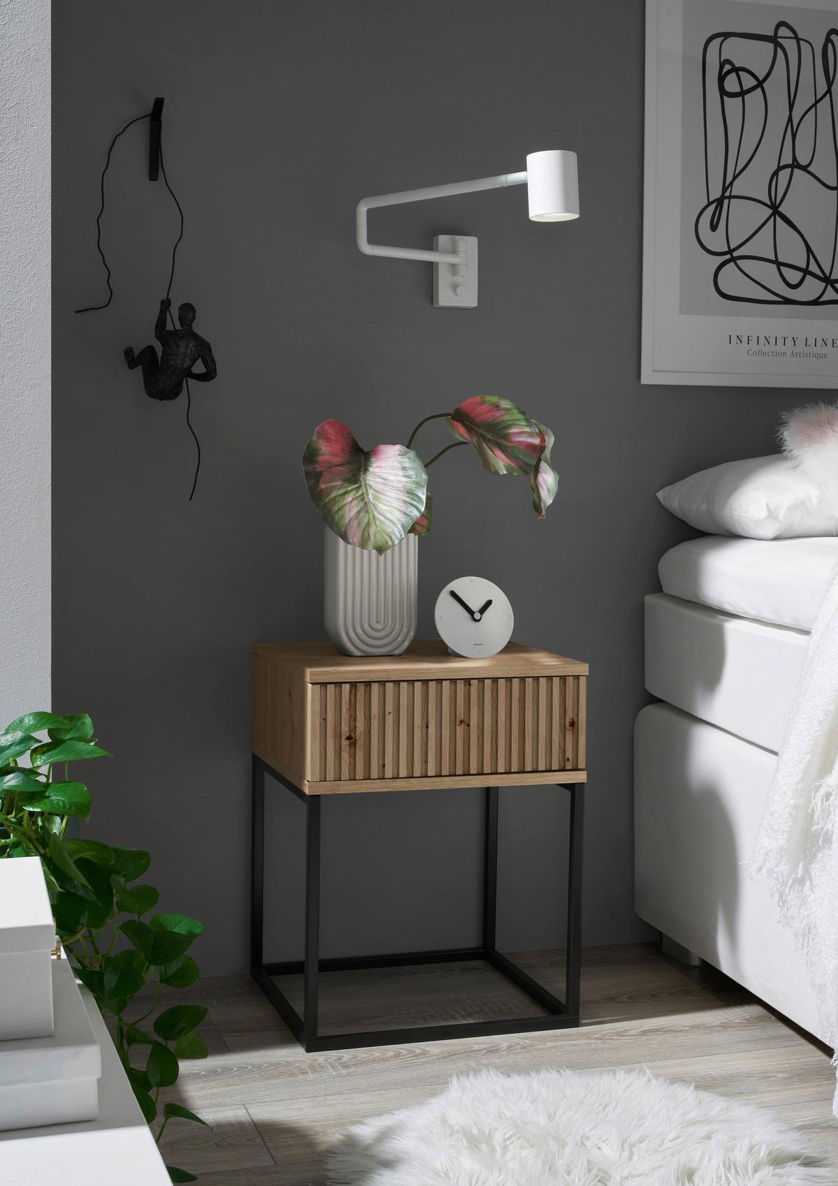 Noční stolek MARLE dub Artisan - černá/dub artisan, Moderní, kov/kompozitní dřevo (40/52cm) - Livetastic