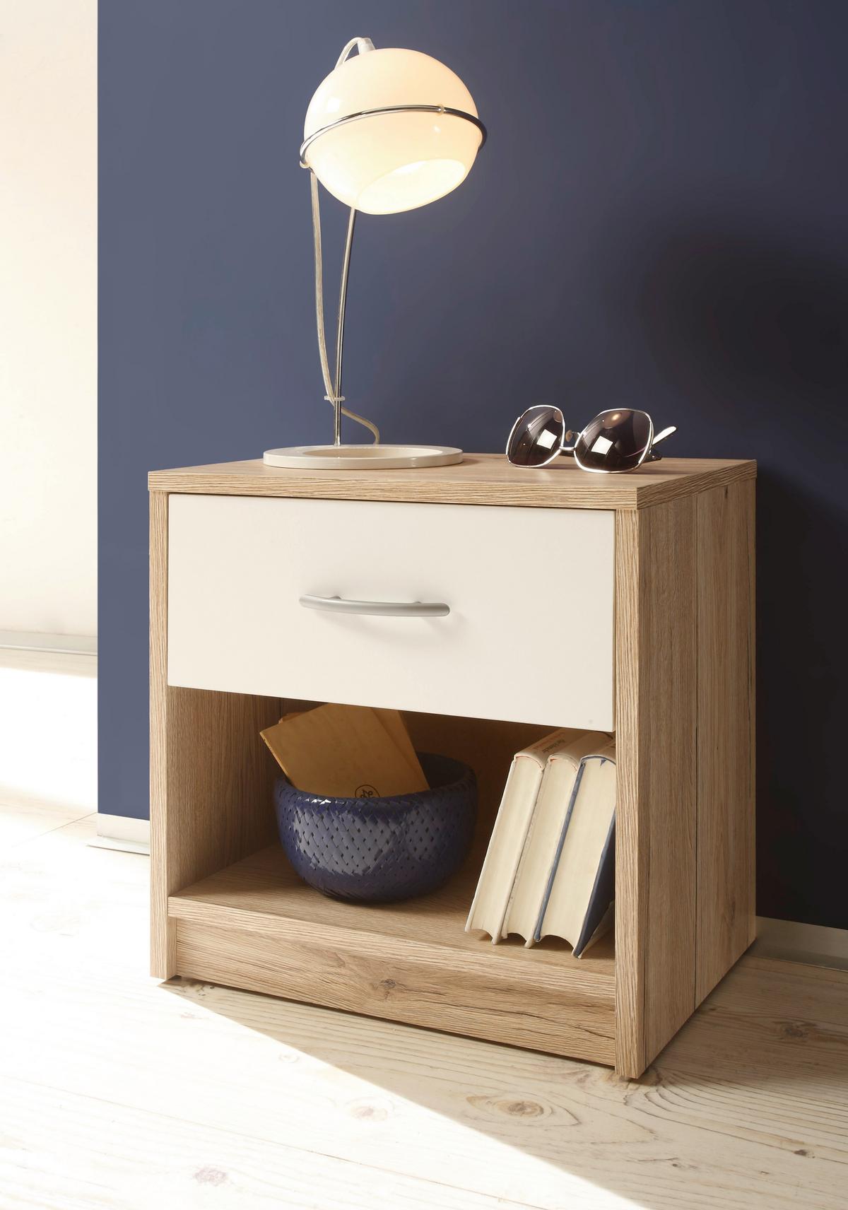 Éjjeliszekrény Pepe *TOP ÁR* - tölgyfa színű/fehér, faalapú anyag (39/41/28cm) - Best Price