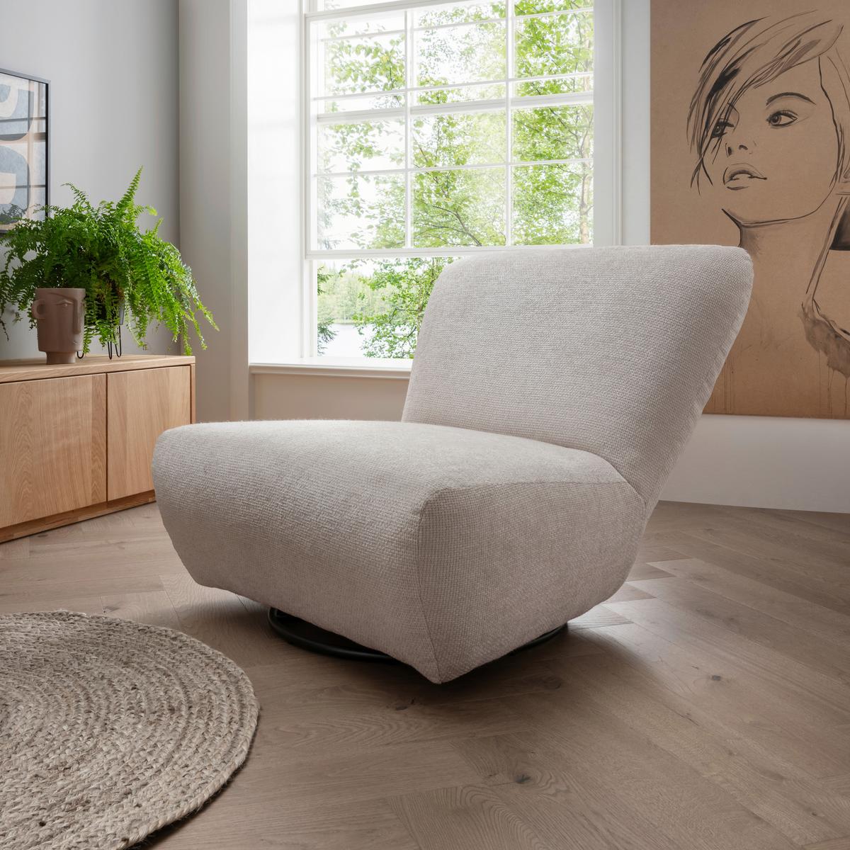 Xxl-sessel Cremallo Weiß Wippfunktion, Drehbar, B: 95cm - Schwarz/Weiß, Trend, Textil (95/77/94cm) - Livetastic