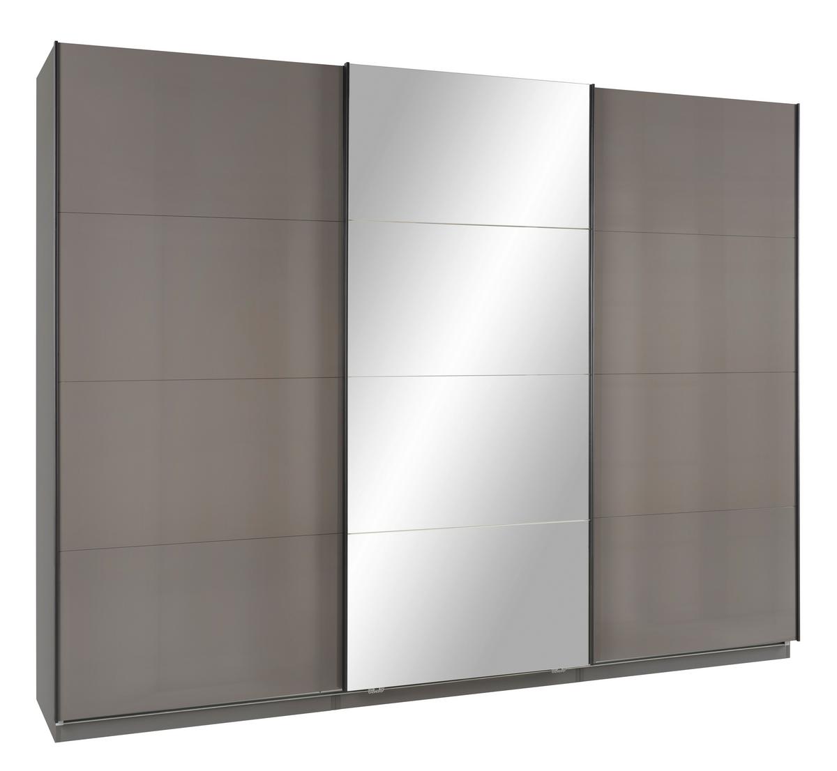 Schwebetürenschrank Mit Spiegel 273cm Unit, Anthrazit - Anthrazit/Anthrazit Hochglanz, KONVENTIONELL, Holzwerkstoff (273/210/58cm) - Ondega