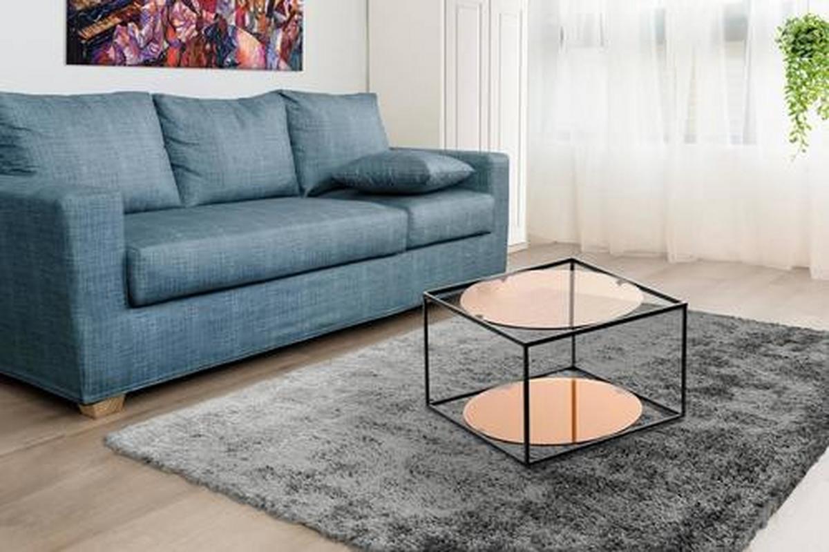 Beistelltisch In Würfelform Cody, Schwarz/terra Cotta - Terracotta/Schwarz, Basics, Glas/Metall (50/50/36cm) - Kayoom