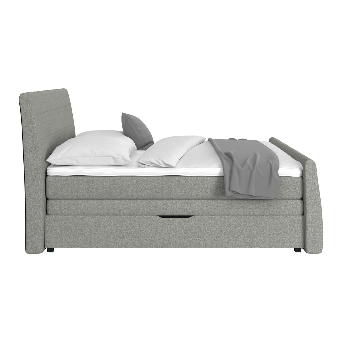 Boxspringbett mit Topper & Bettkasten 160x200 Libra - Hellgrau/Schwarz, KONVENTIONELL, Textil (160/200cm)