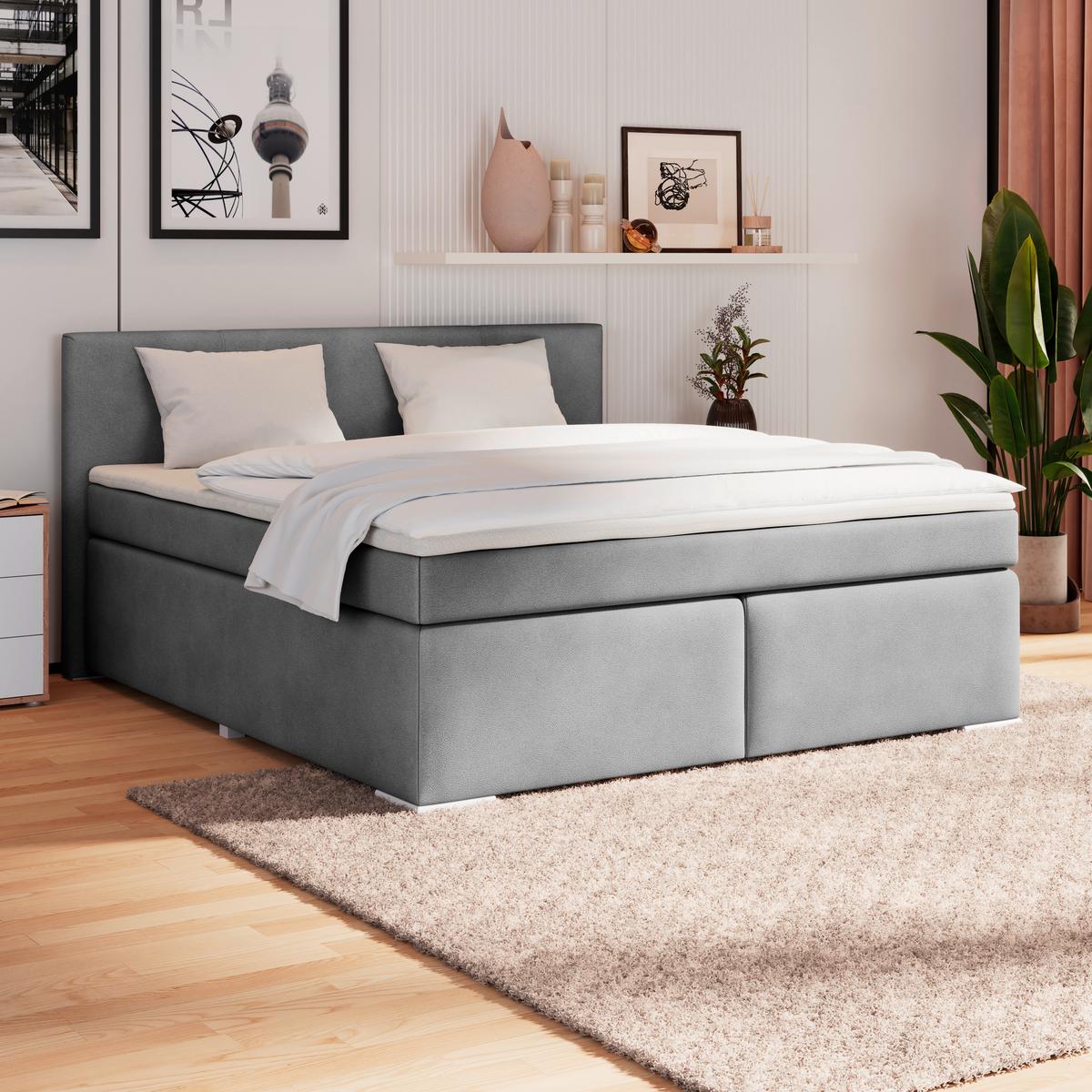 Boxspringbett Mira 1 - Dunkelgrau, Basics, Holz/Kunststoff (180/200cm)