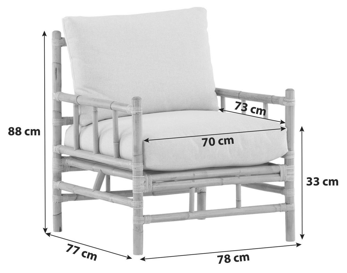 Loungesessel Cane Bambus/Rattan mit Kissen - Hellbraun, KONVENTIONELL, Holz/Textil (78/88/77cm) - Gardenson