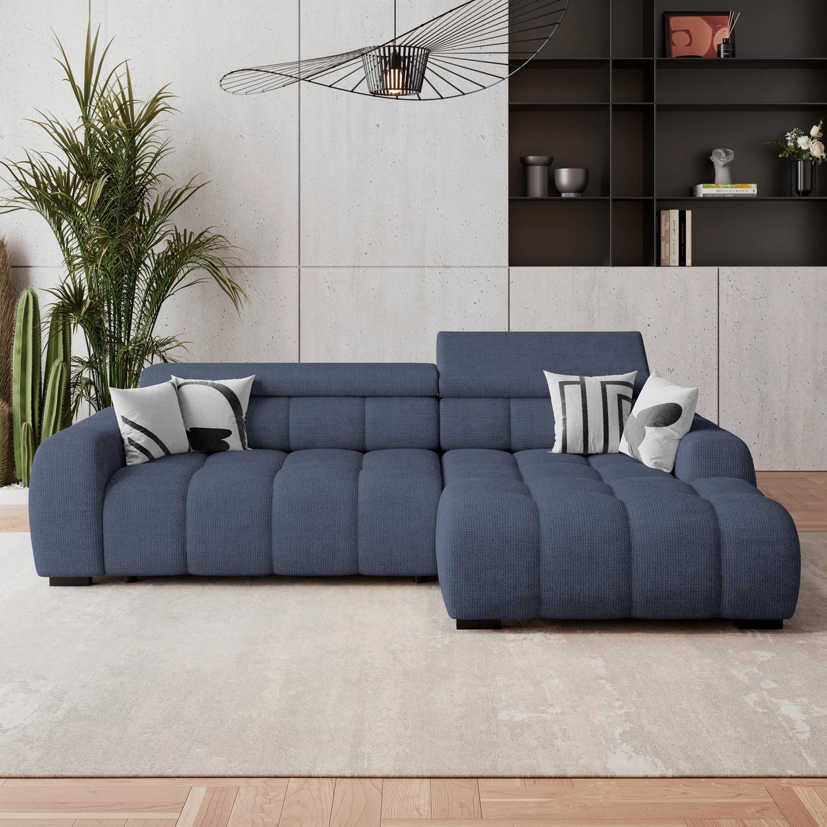 Ecksofa Fargo S Blau, B: 285 Cm - Blau/Schwarz, Trend, Textil (285/168cm)