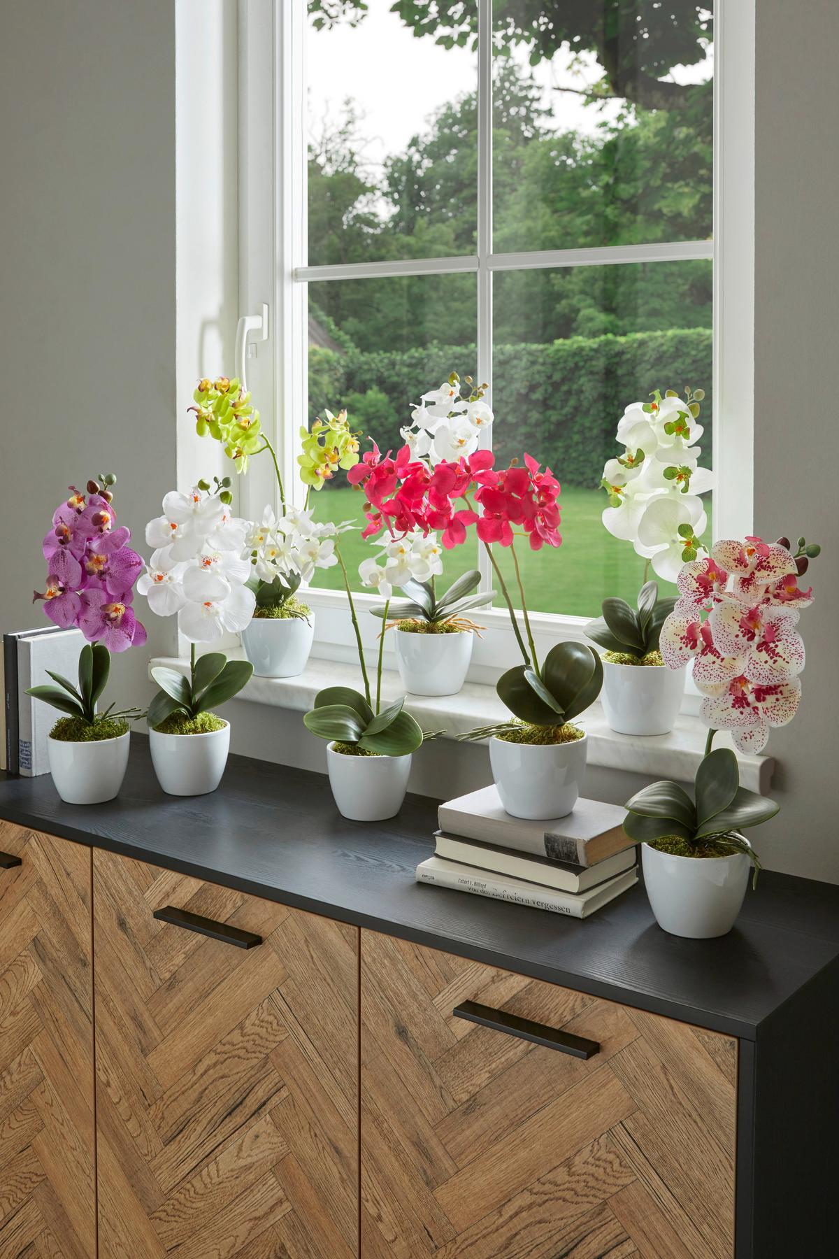 Kunstpflanze Orchidee Bunt H: 40 cm Im Topf, Sofie - Lila/Weiß, KONVENTIONELL, Keramik/Kunststoff (40cm)