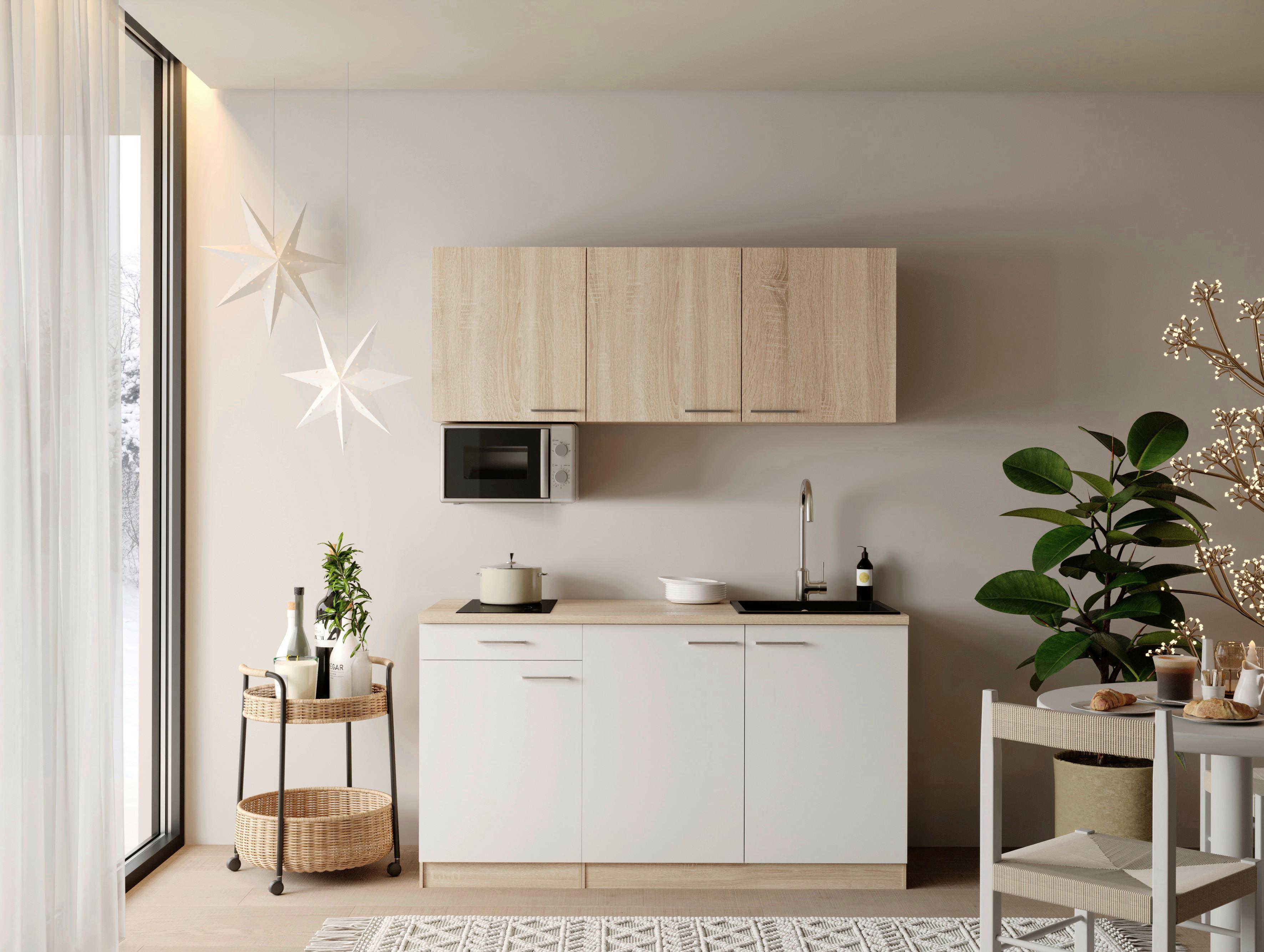 MINIKÜCHE Ingrid, Weiß B: 150 cm - Eichefarben/Weiß, Design, Holzwerkstoff (150cm) - Respekta