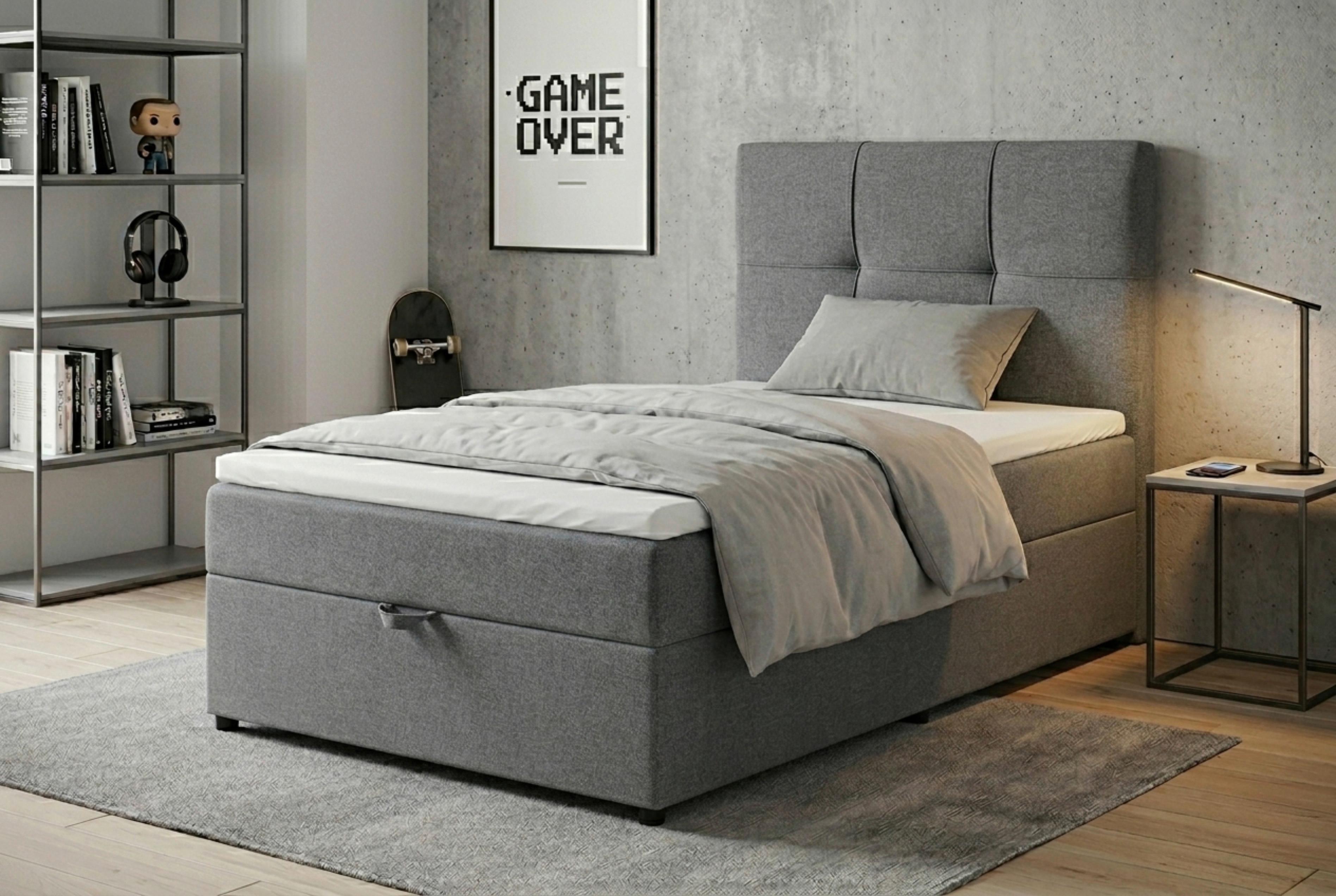 Boxbett Paros 100 100x200 Silberfarben/Hellgrau - Silberfarben/Hellgrau, MODERN, Holzwerkstoff/Textil (100/200cm) - MID.YOU