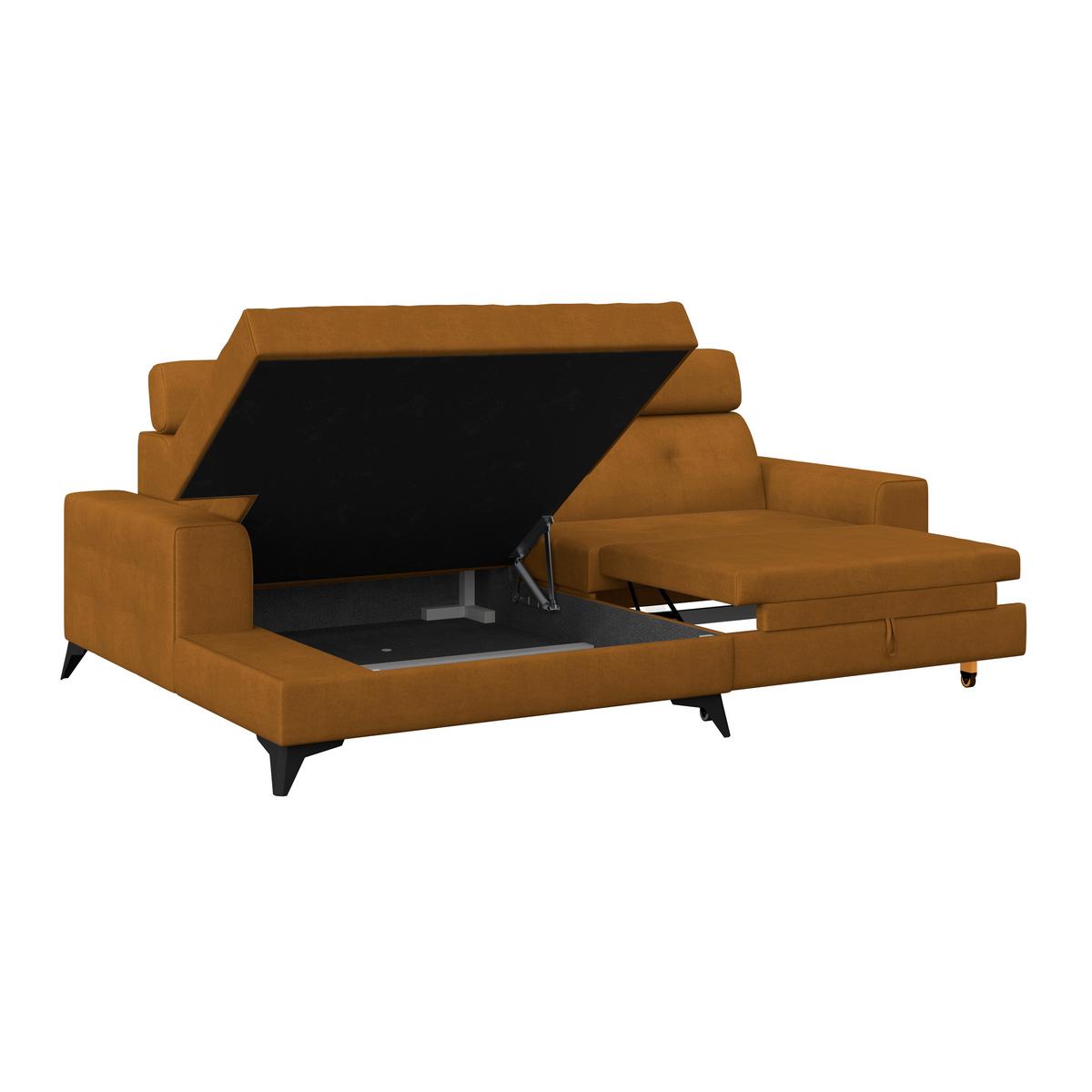 Ecksofa mit Schlaffunktion Florida Senfgelb Samt - Senfgelb, MODERN, Holz/Holzwerkstoff (175/275cm)