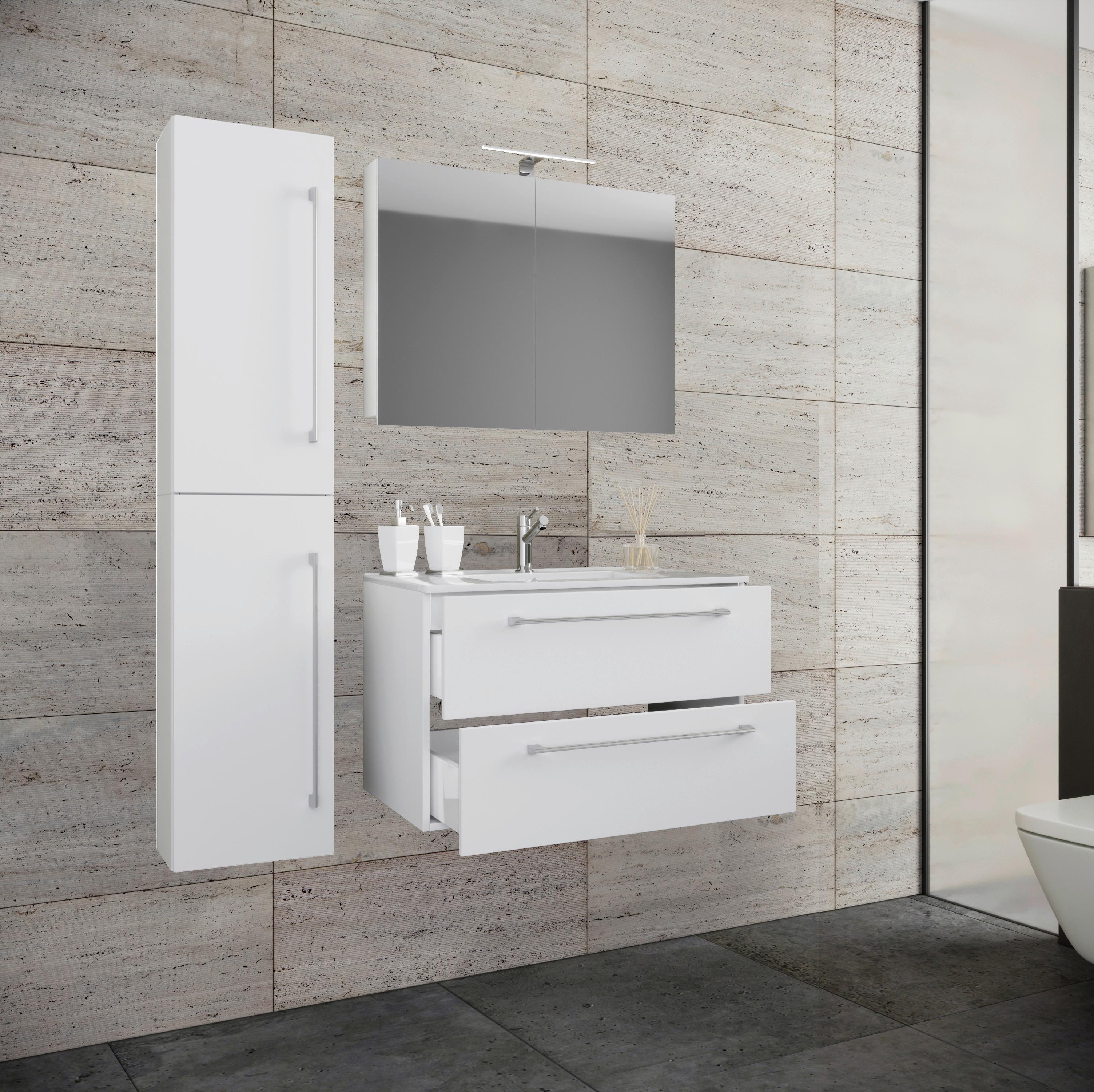 Badezimmer Badinos 4-Teilig Weiß B: 81 cm - Weiß, MODERN, Keramik/Holzwerkstoff (113cm) - MID.YOU