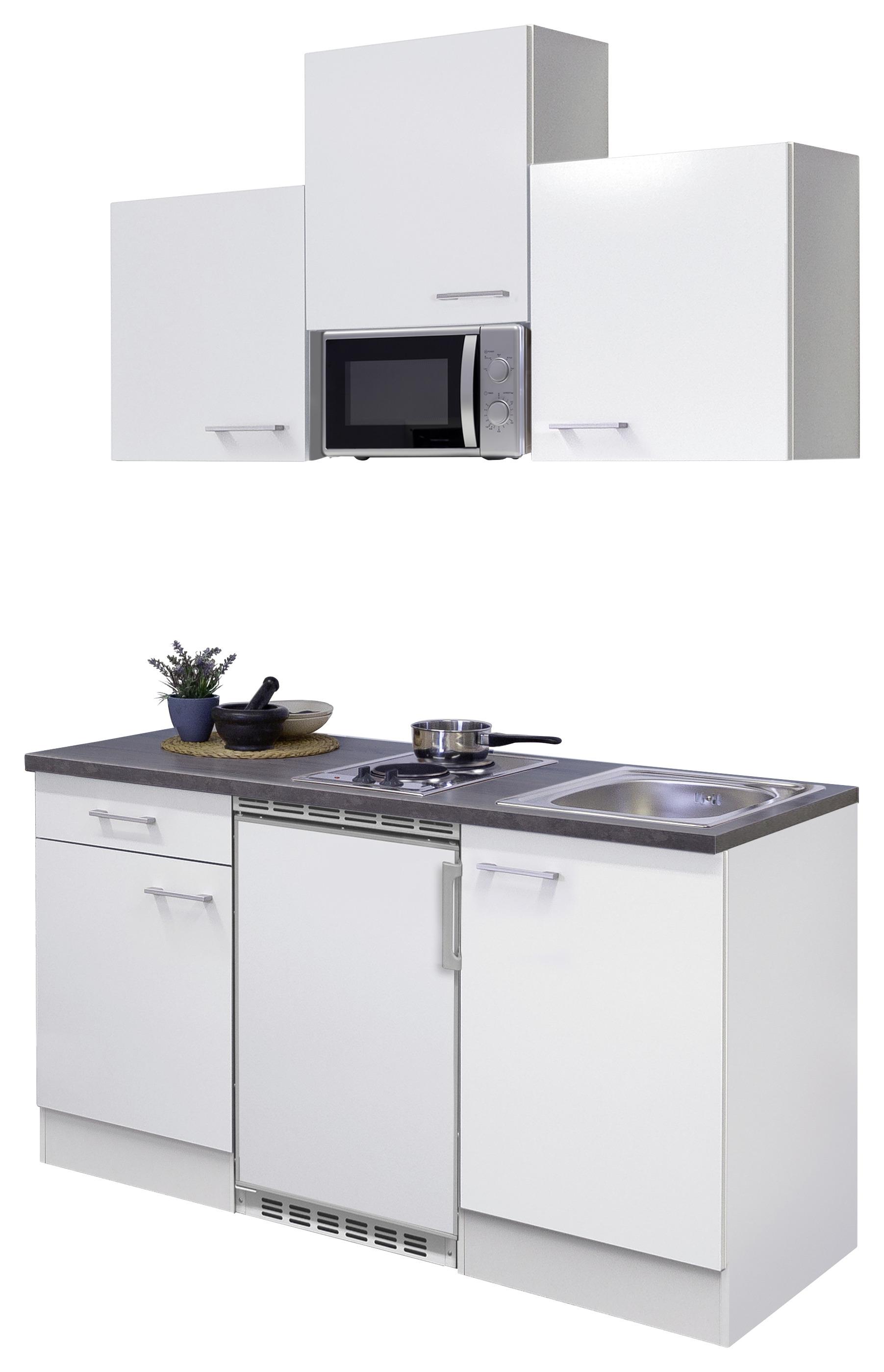 Küchenzeile Lucca mit Geräten 150 cm Weiß - Weiß, KONVENTIONELL, Holzwerkstoff (150cm) - FlexWell