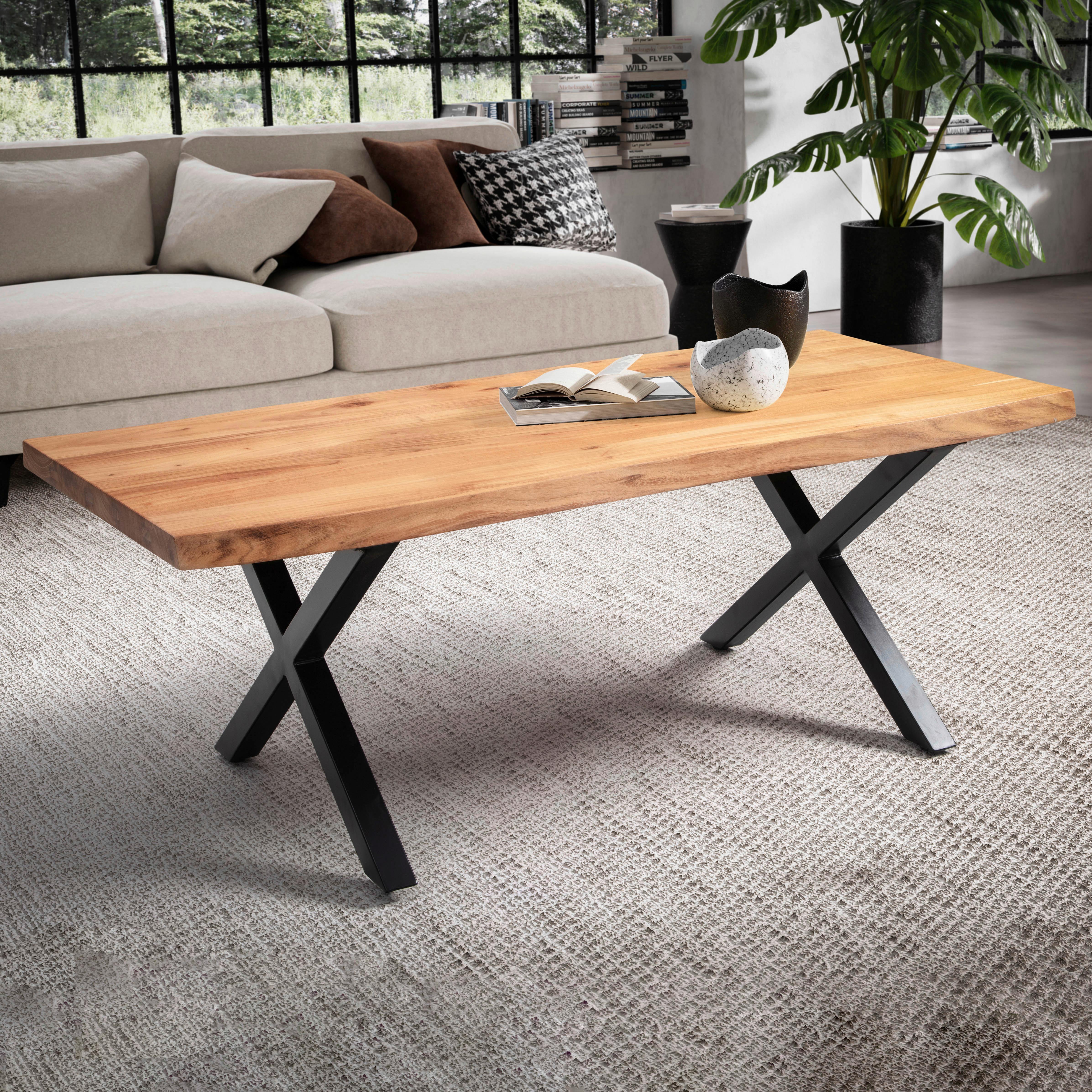 Couchtisch Couchtisch - Schwarz/Akaziefarben, Design, Holz/Metall (120/60/46cm) - MID.YOU
