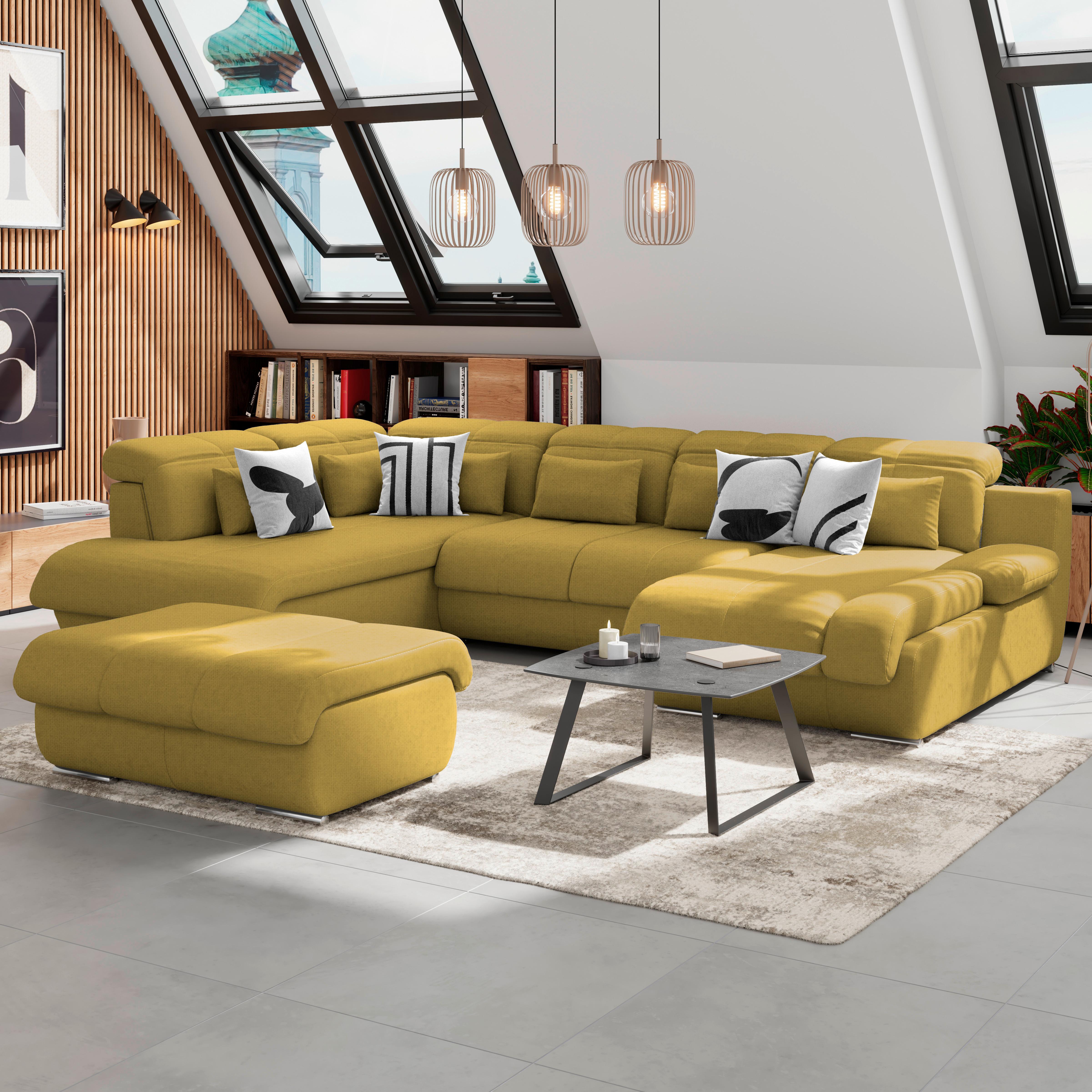 Wohnlandschaft Multi - Chromfarben/Senfgelb, MODERN, Textil (228/345/184cm) - Luca Bessoni