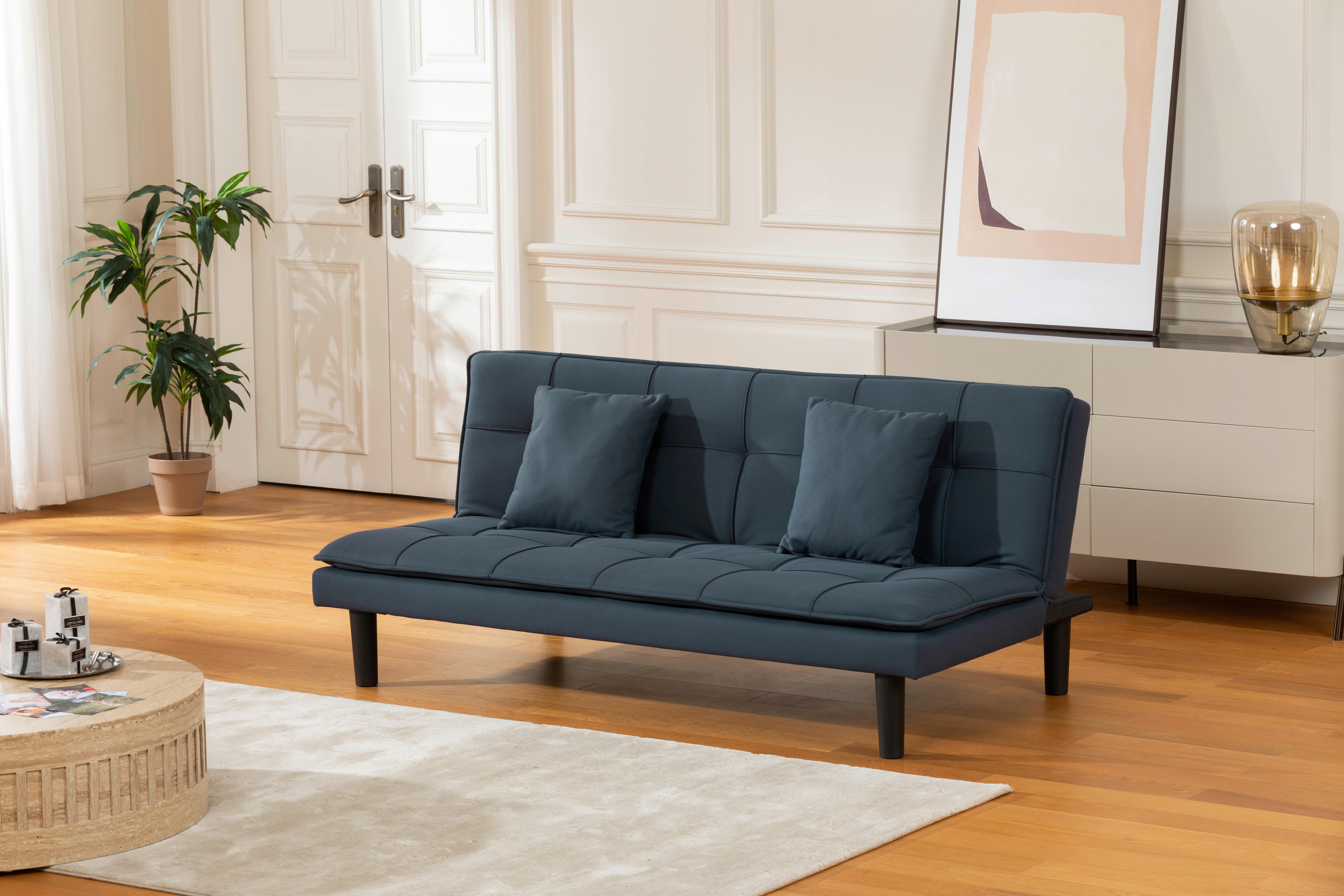 Schlafsofa Oslo - Blau/Schwarz, Basics, Textil (180/79/91cm) - P & B