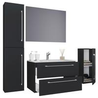 Badezimmer Badinos 5-Teilig Schwarz B: 80 cm - Schwarz/Weiß, MODERN, Keramik/Holzwerkstoff (147cm) - MID.YOU