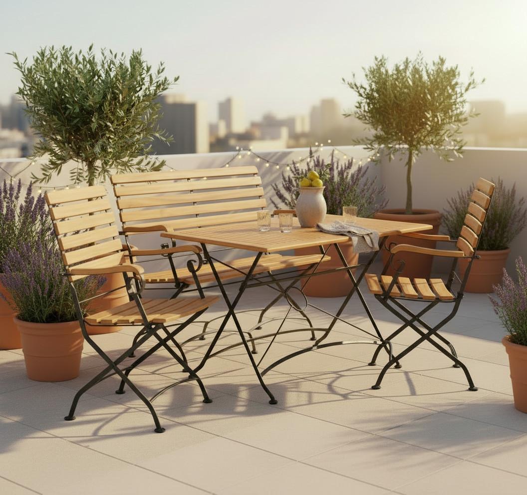 Gartengarnitur 4-tlg Lindau Holz/metall - Anthrazit/Akaziefarben, Basics, Holz/Metall (120/75/80cm) - Gardenson