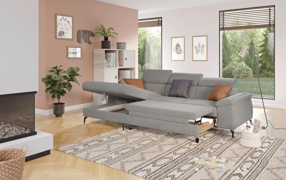 Ecksofa Kitty Hellgrau S. 166x244 Cm - Hellgrau/Schwarz, Design, Textil (166/244cm) - Livetastic
