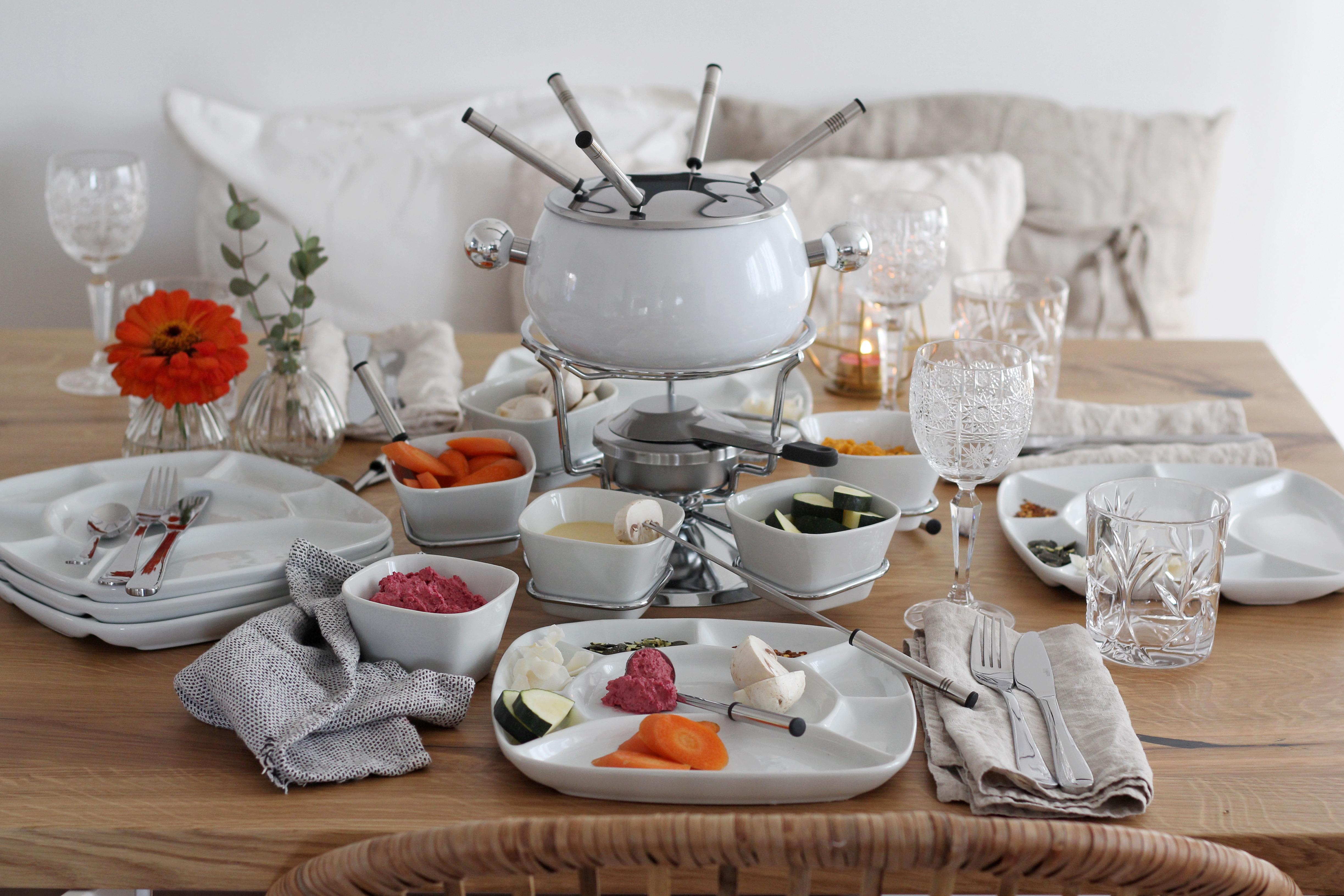 Fondueset 931228 - Weiß, Basics, Keramik/Metall (35,5/28/34,5cm) - Mäser