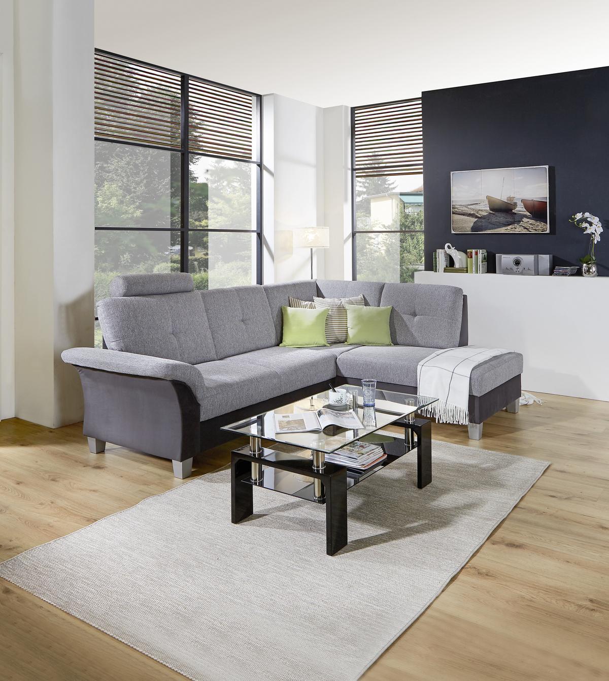 Sarokkanapé Portland - világosszürke/grafitszürke, Konventionell, textil (245/196cm) - Ondega