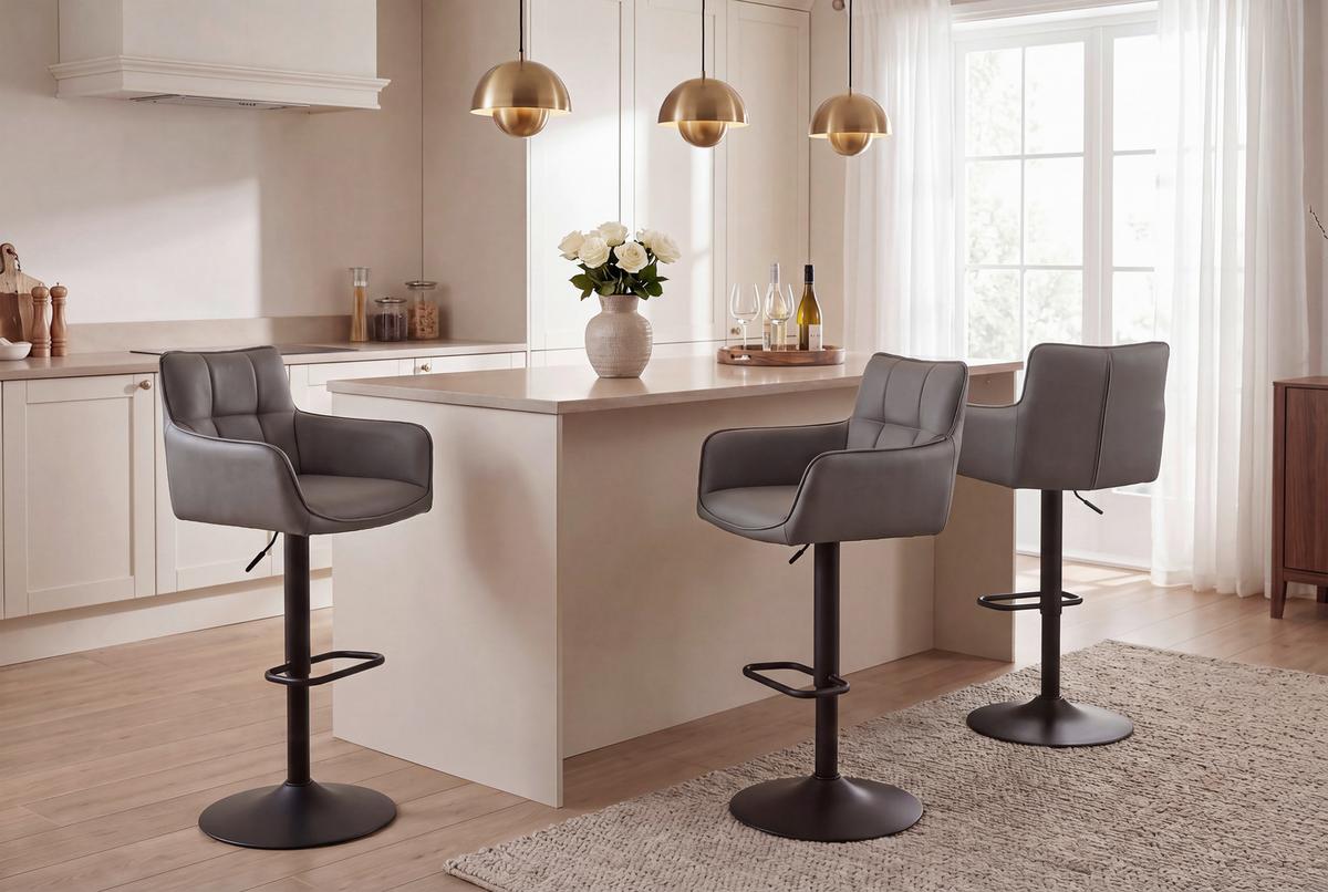 Barhocker Braga Grau B: 54,5 cm - Schwarz/Grau, MODERN, Textil/Metall (54,5/91/113/51,5cm) - Livetastic