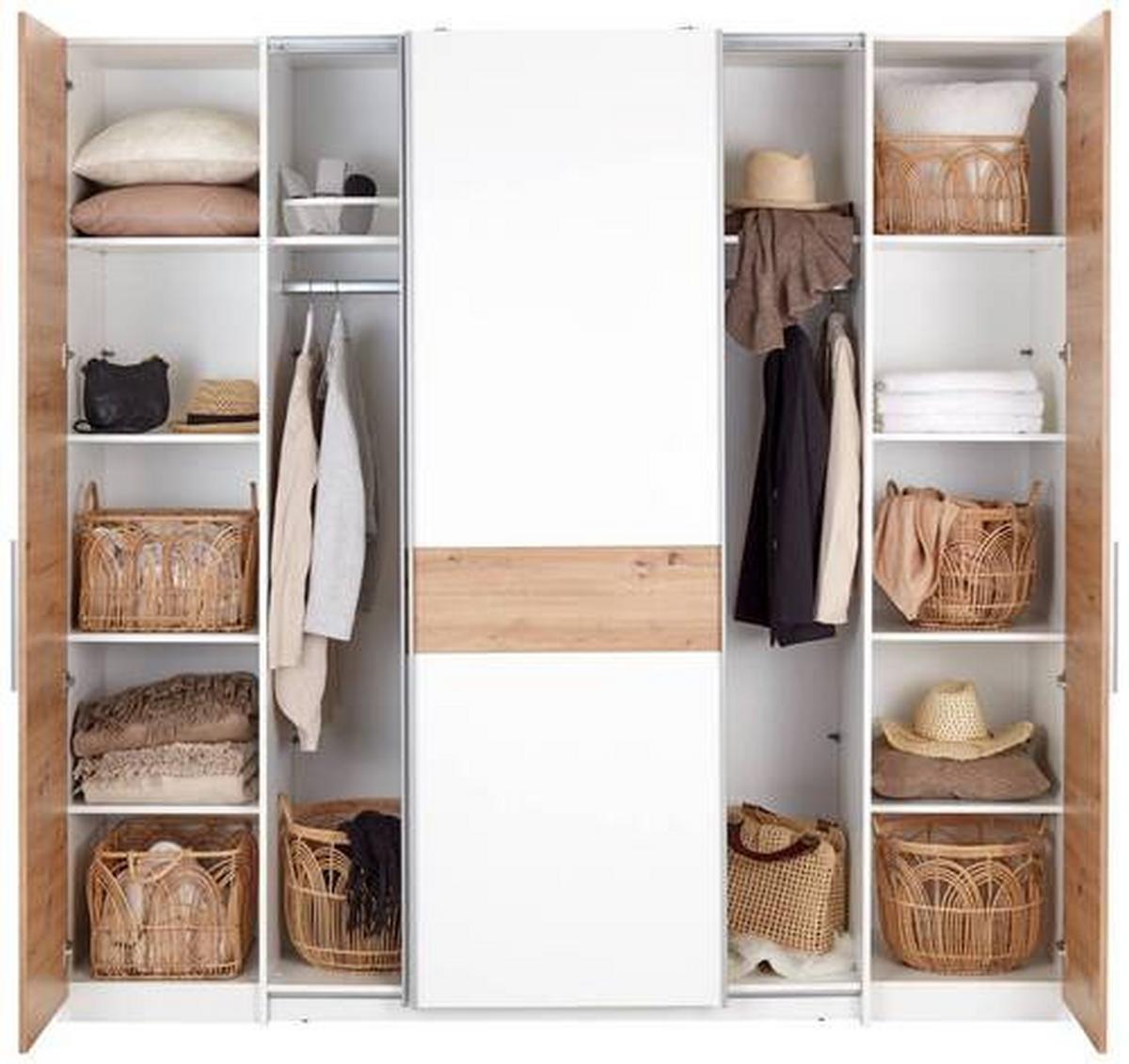 Drehtürenschrank B: 215 cm Fabio Weiß/Eiche Artisan Dekor - Weiß/Eiche Artisan, KONVENTIONELL, Holzwerkstoff (215/215/62cm)