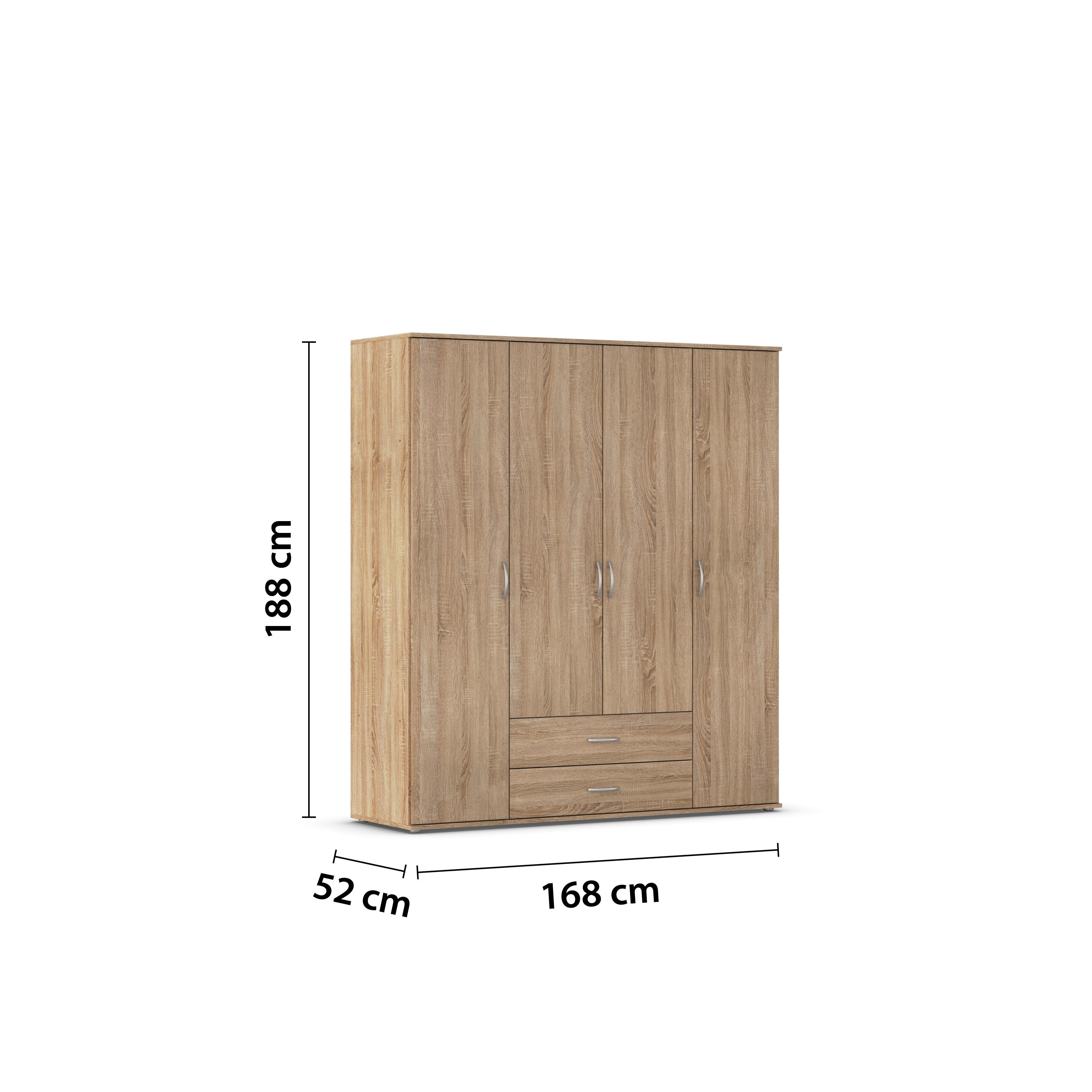 Drehtürenschrank 168cm Paul 4, Eiche Sonoma Dekor - Eichefarben, KONVENTIONELL, Holzwerkstoff (168/188/52cm)