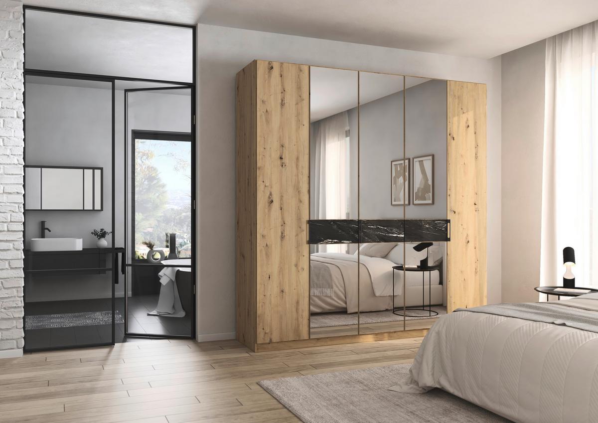 Drehtürenschrank Versity-d Eiche Artisanmarmoroptik 5trg - Silberfarben/Eiche Artisan, Trend, Holzwerkstoff (226/229/54cm) - James Wood