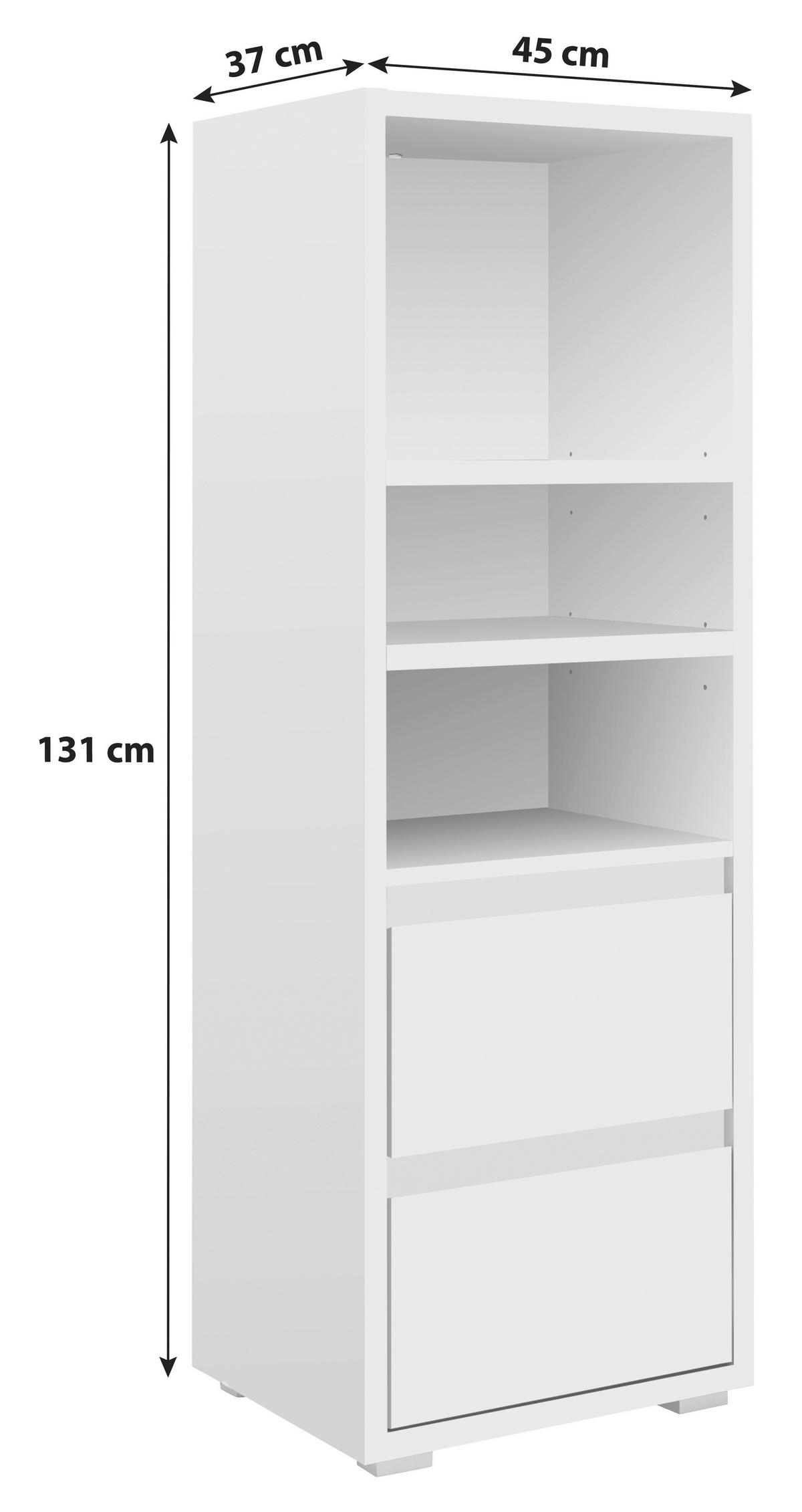 Regal mit Laden Image 45 cm Weiß - Silberfarben/Weiß, KONVENTIONELL, Holzwerkstoff (45/131/37cm) - MID.YOU