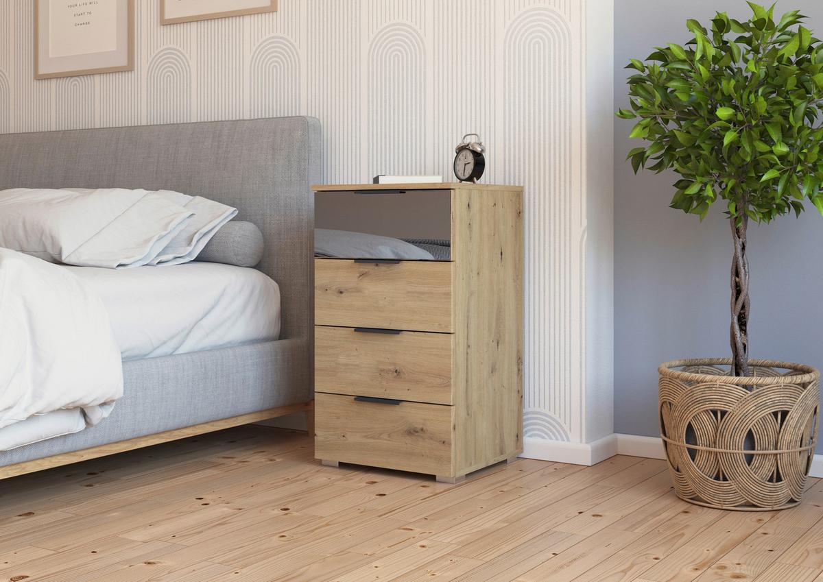Kommode Skyla Eiche Artisan Dekor, 81 Cm - Alufarben/Eiche Artisan, MODERN, Glas/Holzwerkstoff (40/81/42cm) - Rauch Möbel