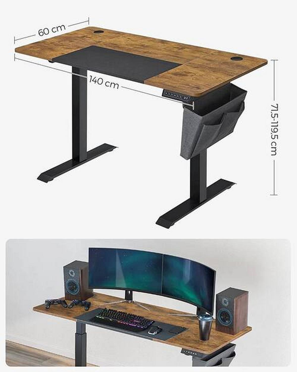 PC stôl IRON - hnedá/čierna, Basics, kov/kompozitné drevo (140/60/72-120cm) - Boxxx